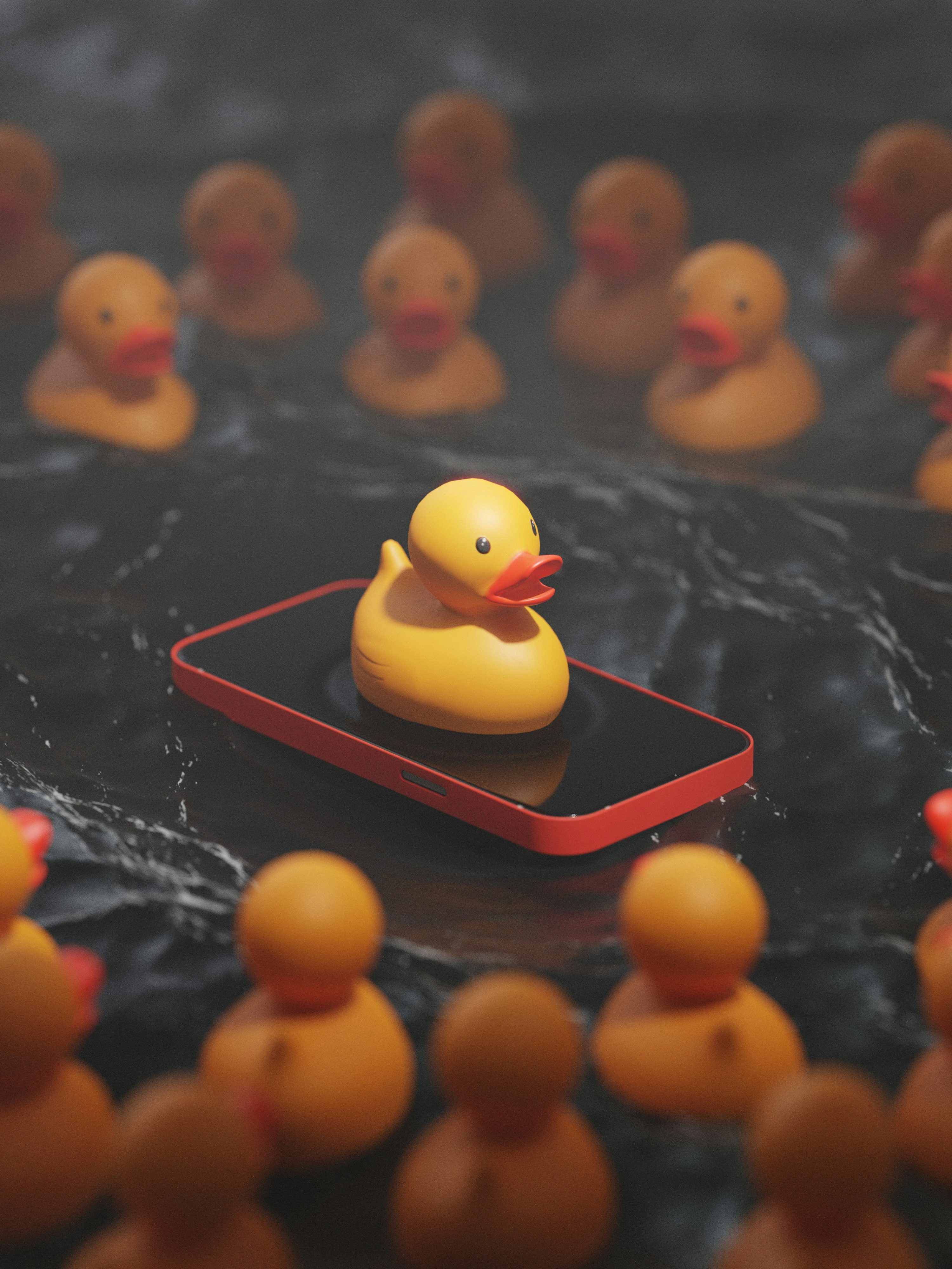 3000x4000 A rubber ducky floating in a pool of rubber ducks photo