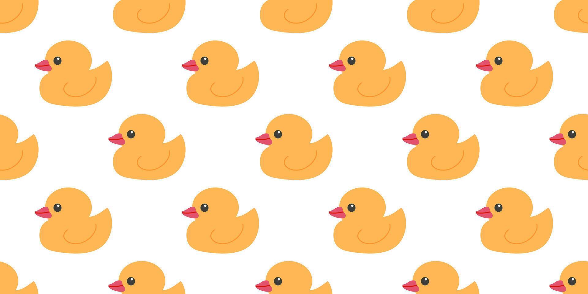 1920x960 Seamless pattern with cute yellow rubber ducks on white background. Flat ornament for print, banner, card, fabric, cover, wrapping paper, wallpaper