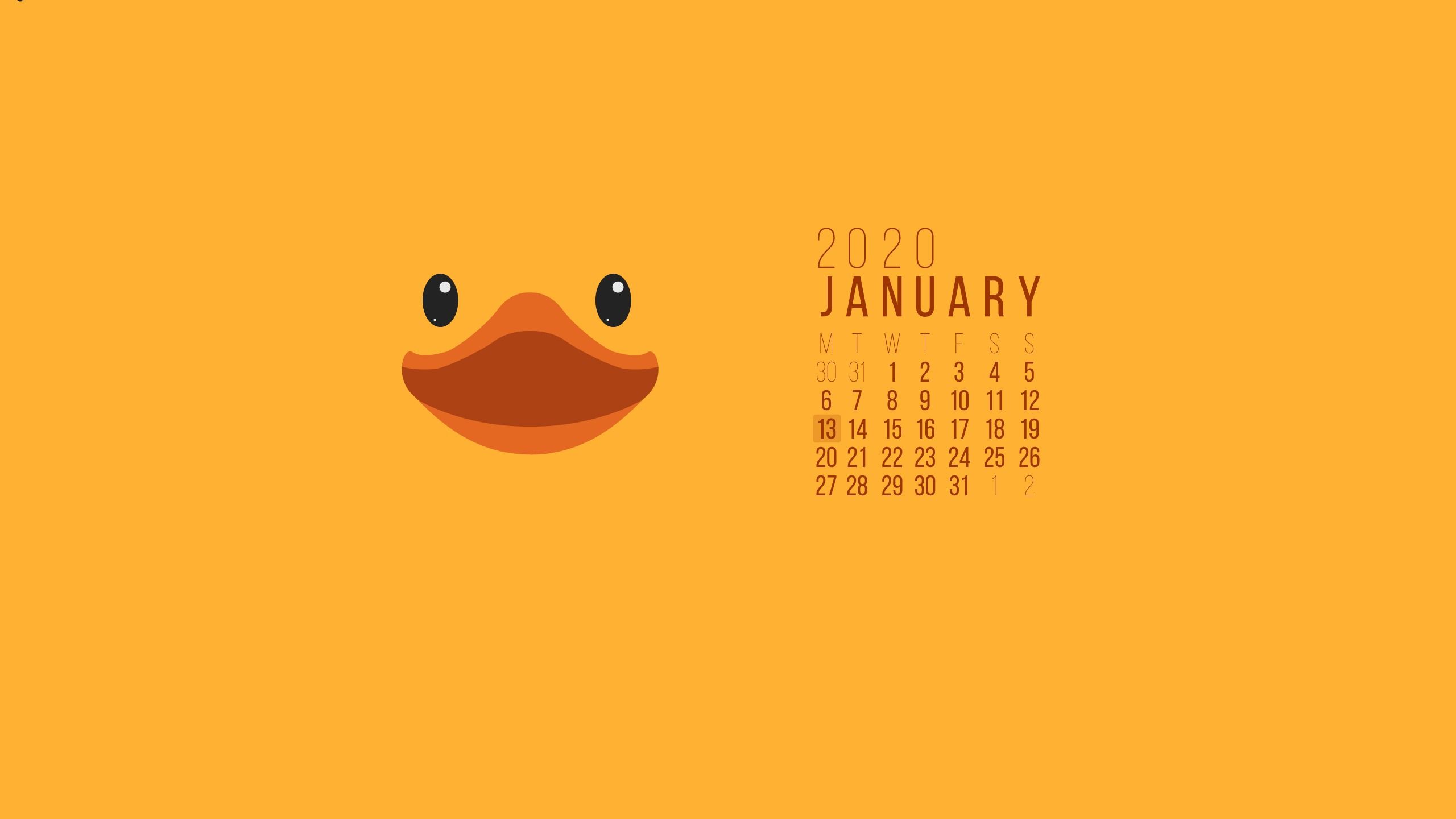 2560x1440 Rubber Ducky Day January 2020 Calendar Desktop