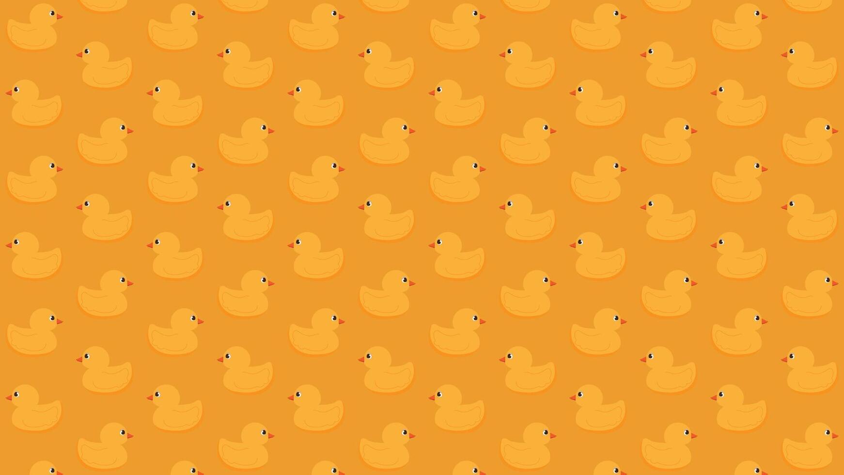 1742x980 Seamless pattern of cute yellow rubber ducks on an orange background. Fun bath toy background, adorable repeated duckling design wallpaper