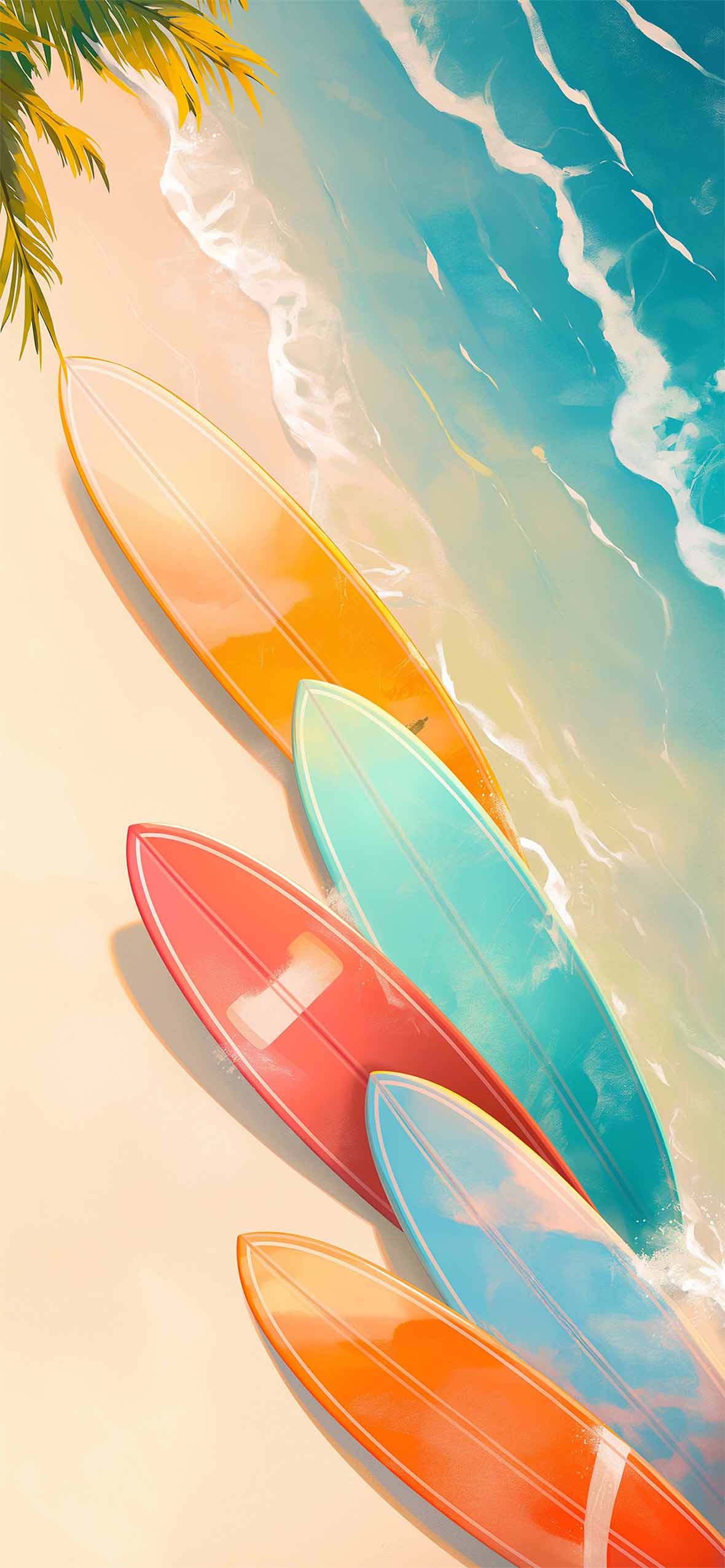 1180x2553 Surfboards Tropical Beach Wallpaper Vibes Wallpaper