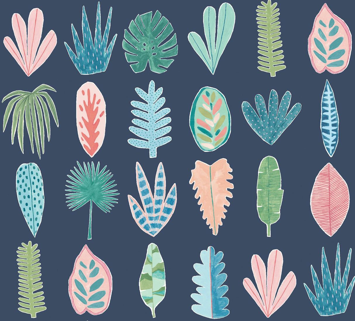 1214x1098 York Leaf Boogie Denim Tropical Mix Wallpaper