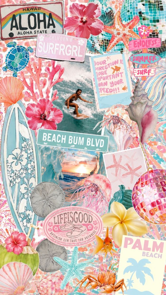 700x1244 Pink Tropical Surf Summer Wallpaper for Phone : Coastal Beach & Hawaiian Aesthetic Background