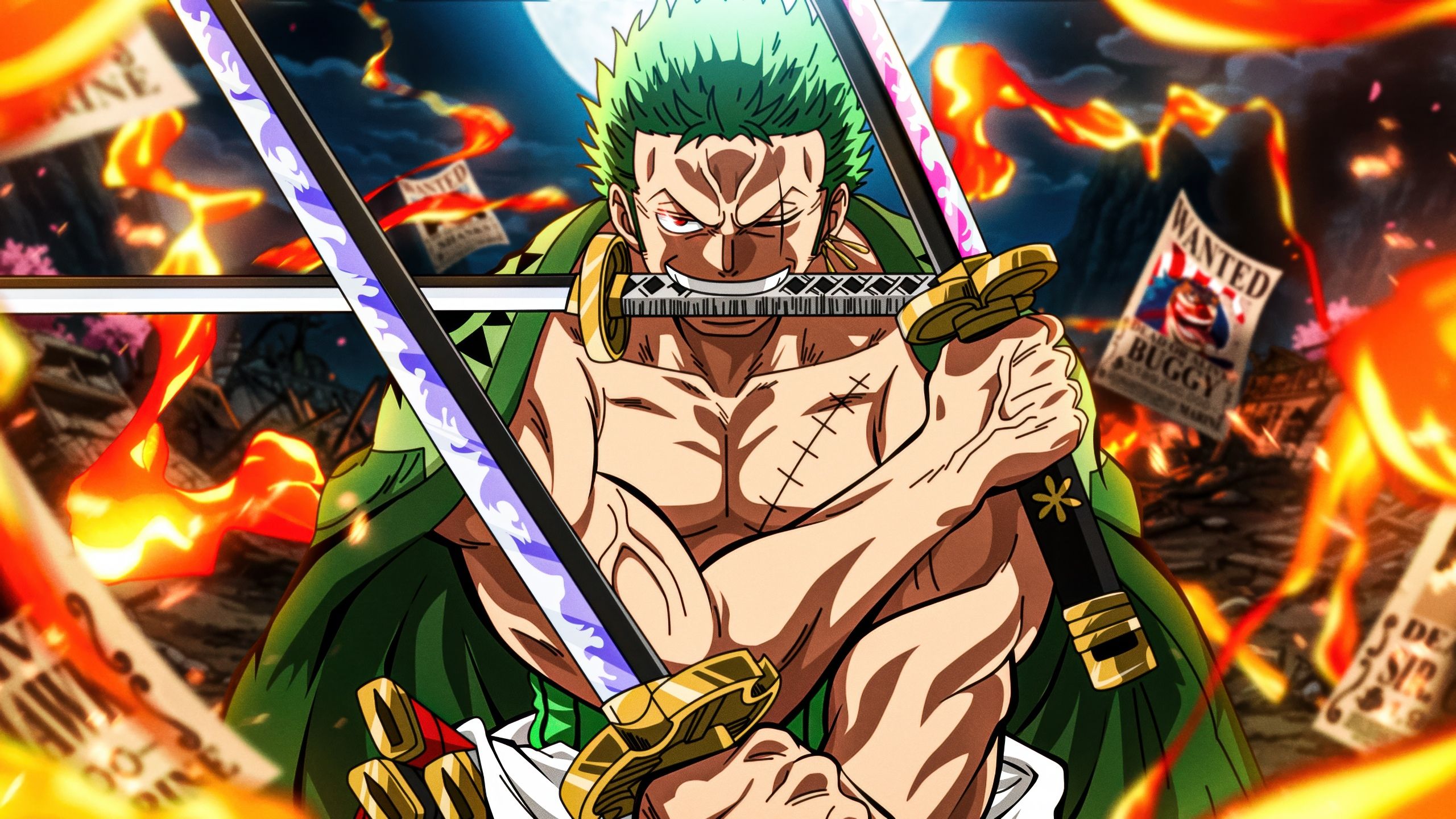 2560x1440 Three Sword Style Wallpaper 4K, Roronoa Zoro, One Piece