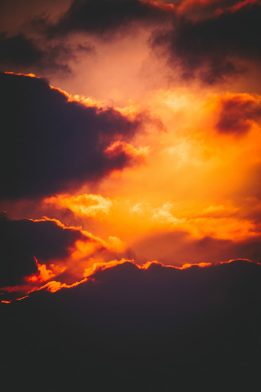 910x1365 cloudy orange sky, photo, cloudy, sunset, night, sun, bright, glare