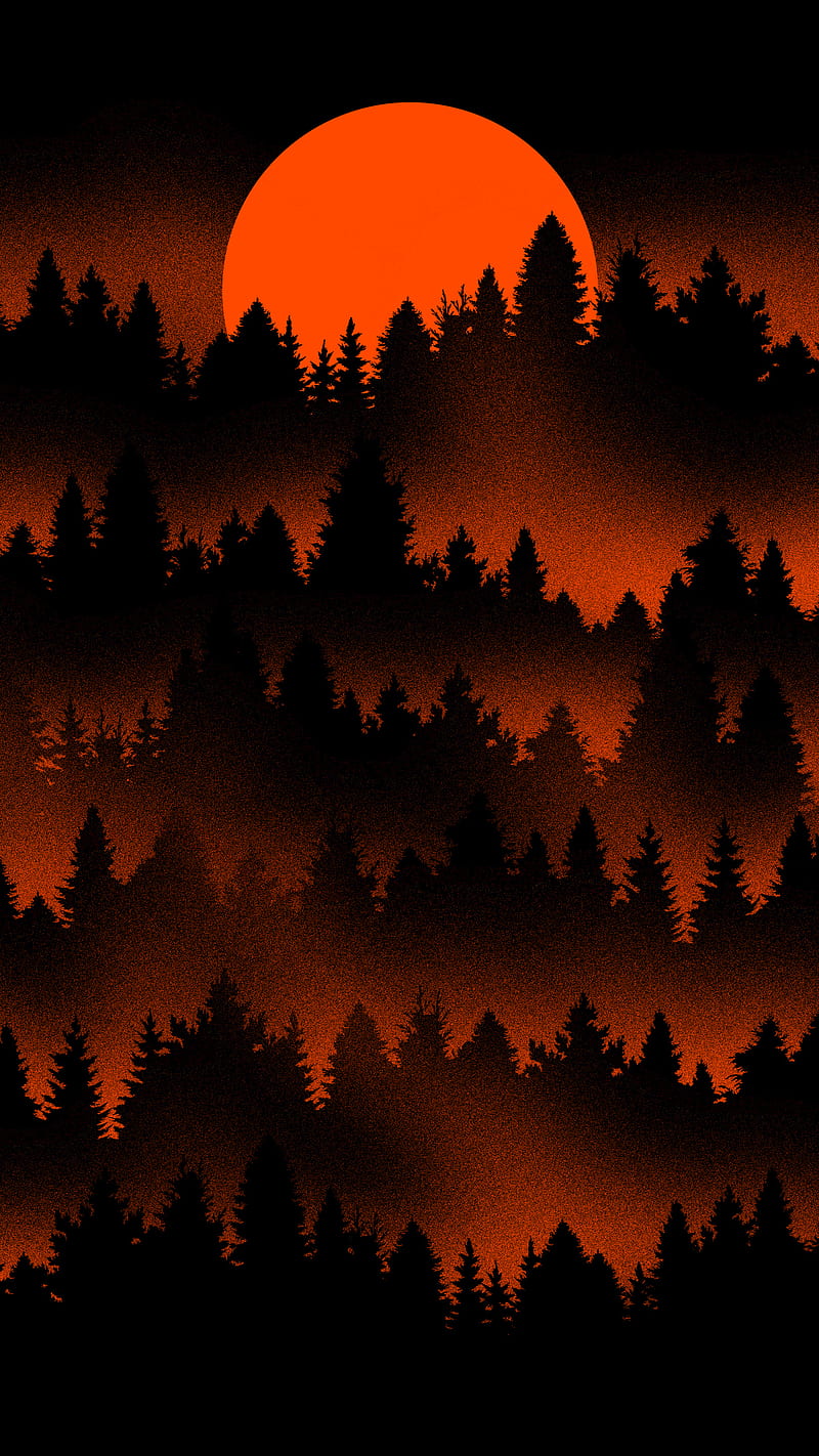 800x1422 Incendio, forest, minimal, moon, night, orange, HD phone wallpaper