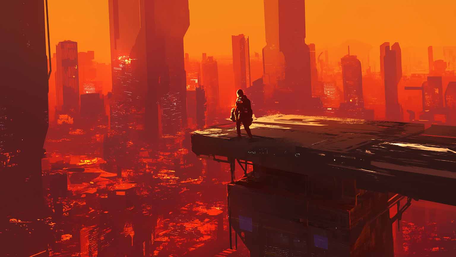 1536x864 Cyberpunk City Orange Desktop Wallpaper