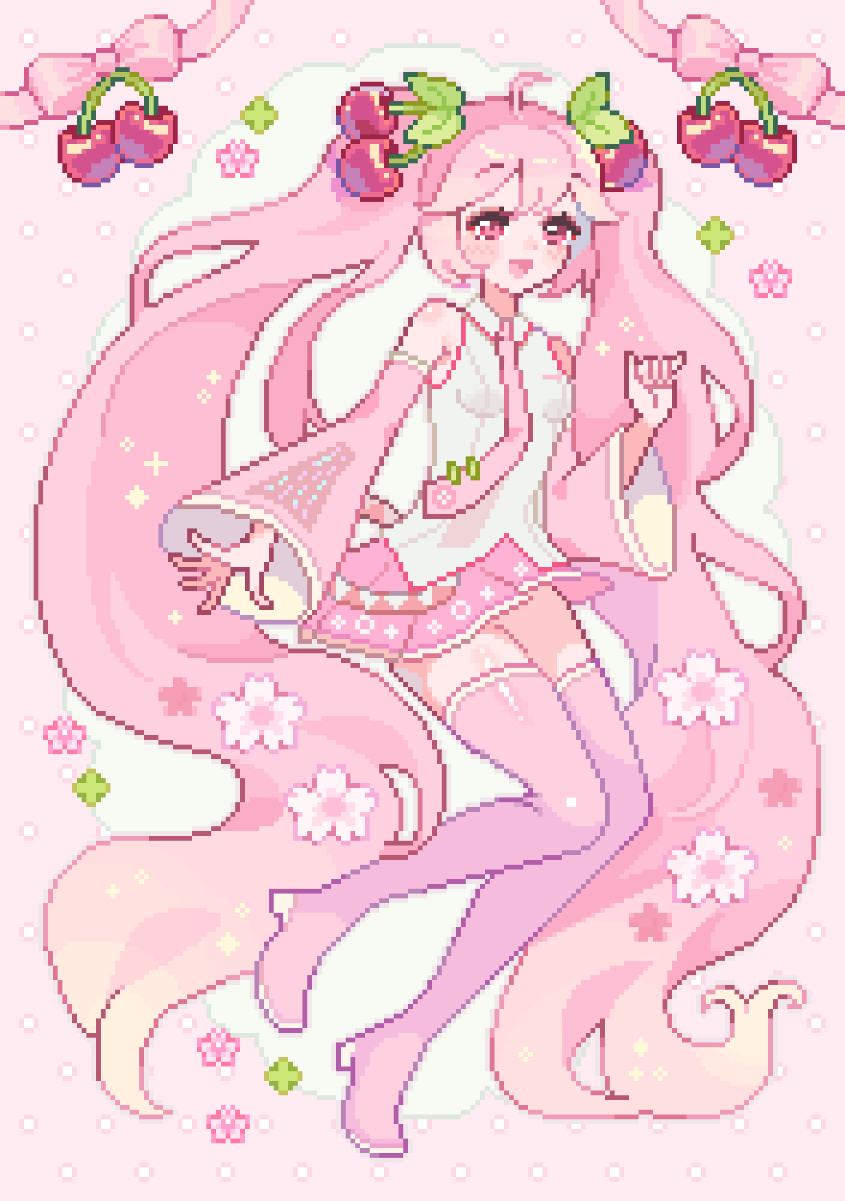 1232x1750 Sakura Miku pixel art