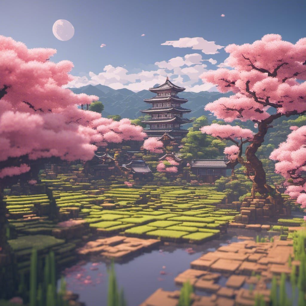 1024x1024 Voxel Sakura Scene Sakura Scene in 3D Game Style