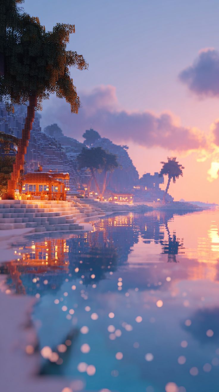 736x1313 Minecraft Beach Wallpaper