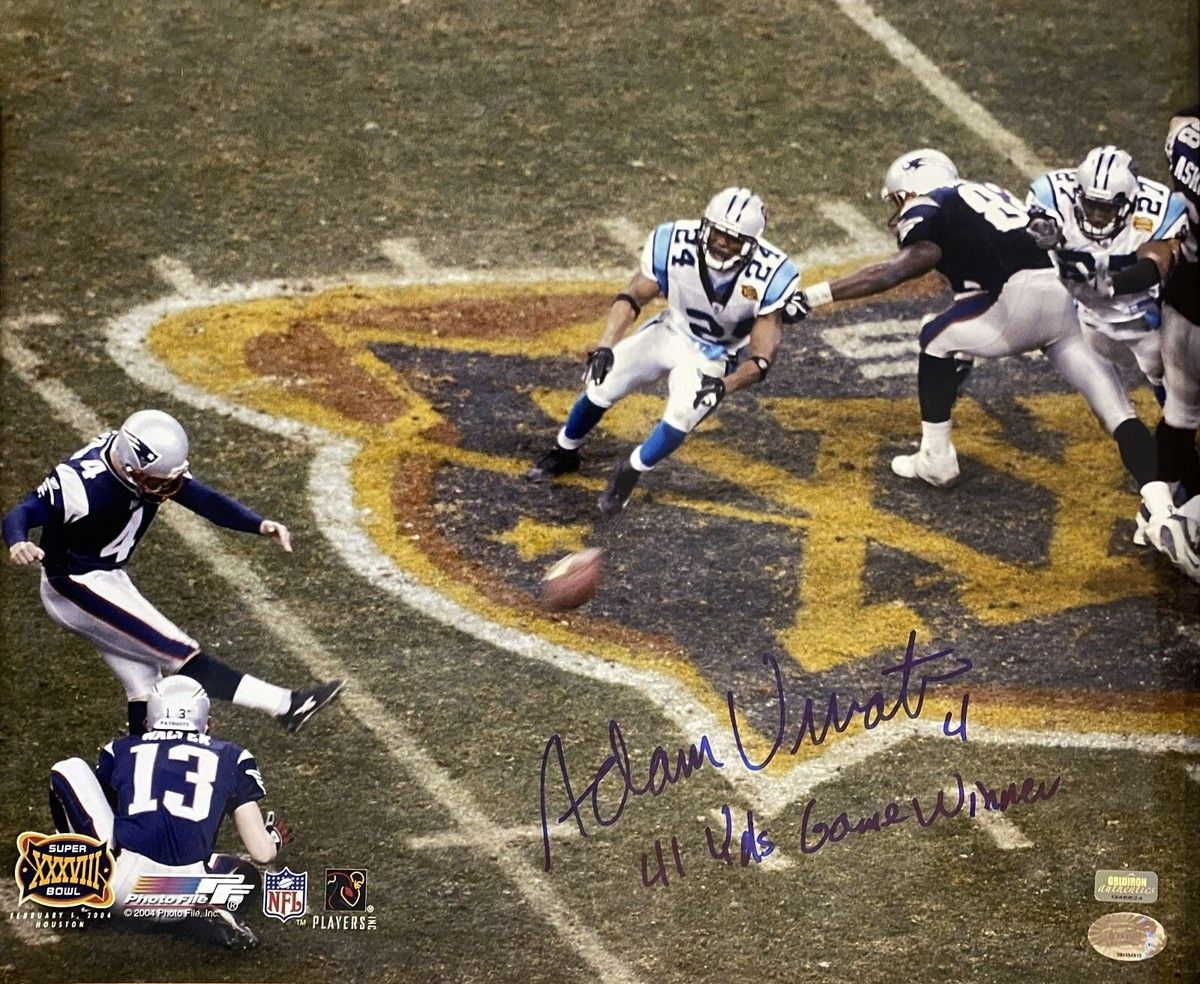 1200x984 Adam Vinatieri 4 Hand Signed 16x20 Super Bowl XXXVIII Photo Auto NFL Patriots