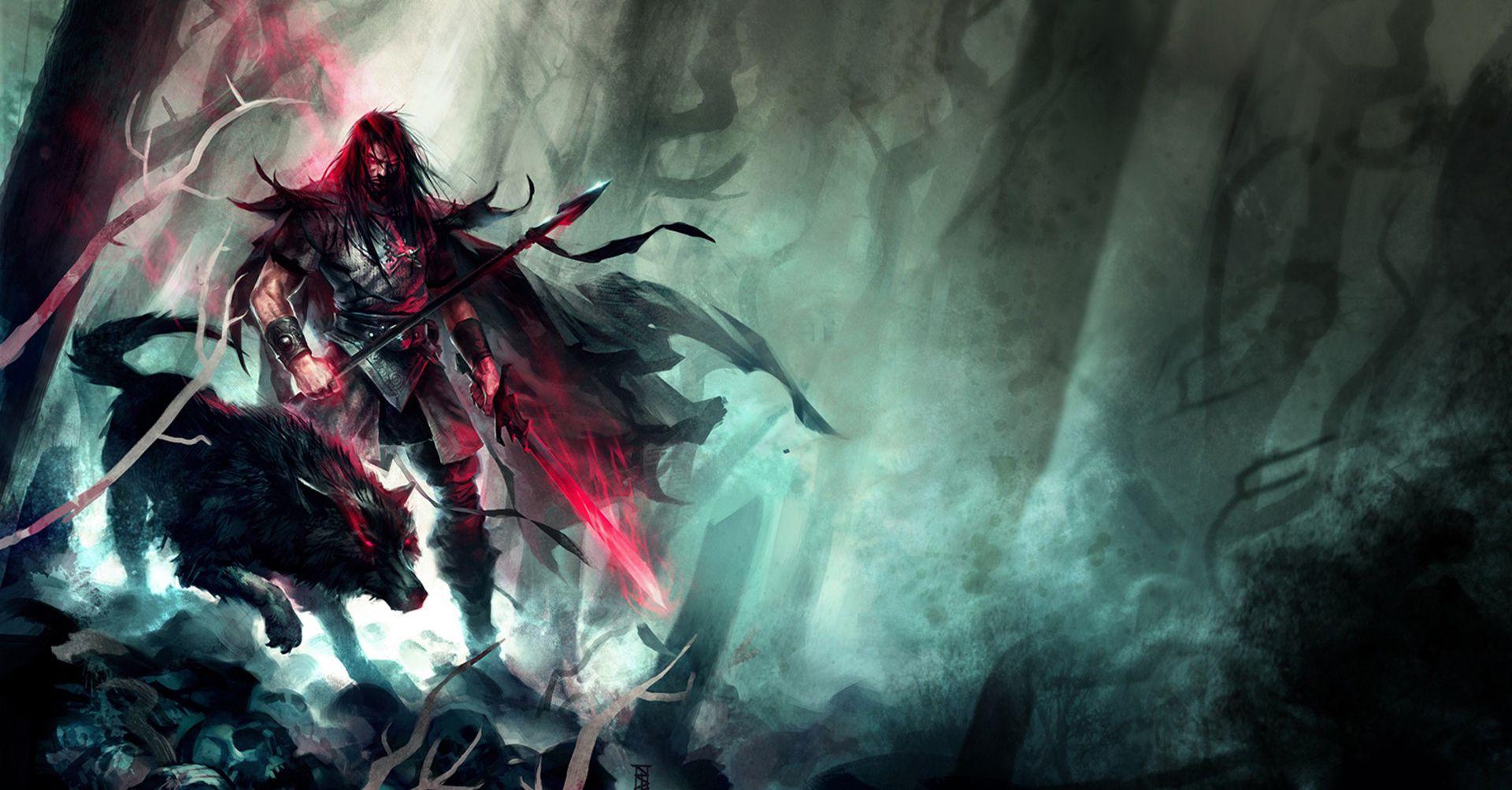 1920x1004 Wolf Running At The Dark Forest Wallpaper HD / Desktop and Mobile