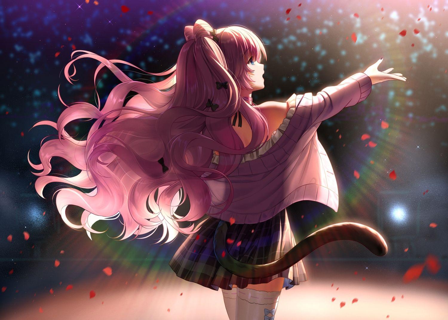1500x1073 blue eyes broken delusion haneru long hair pink hair skirt tail tao xing ( broken delusion) thighhighs. konachan.com.com Anime Wallpaper