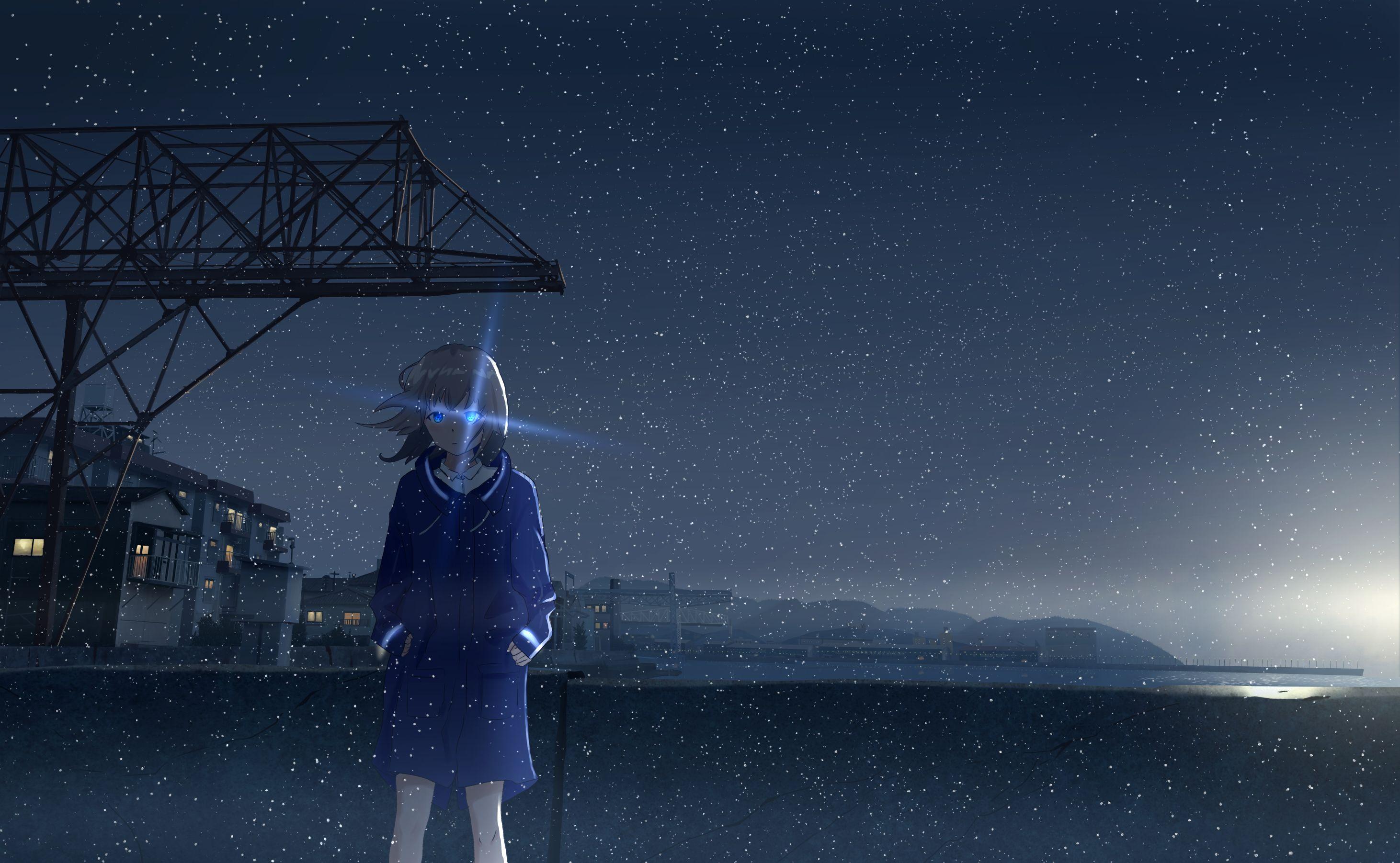 2923x1803 Anime Starry Night Wallpaper