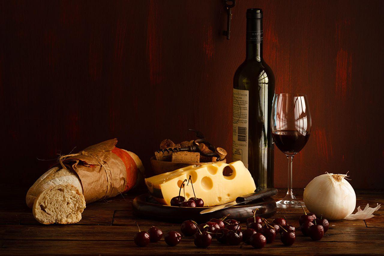 1280x853 Photos Wine Onion Bread Cherry Cheese Food Bottle Stemware