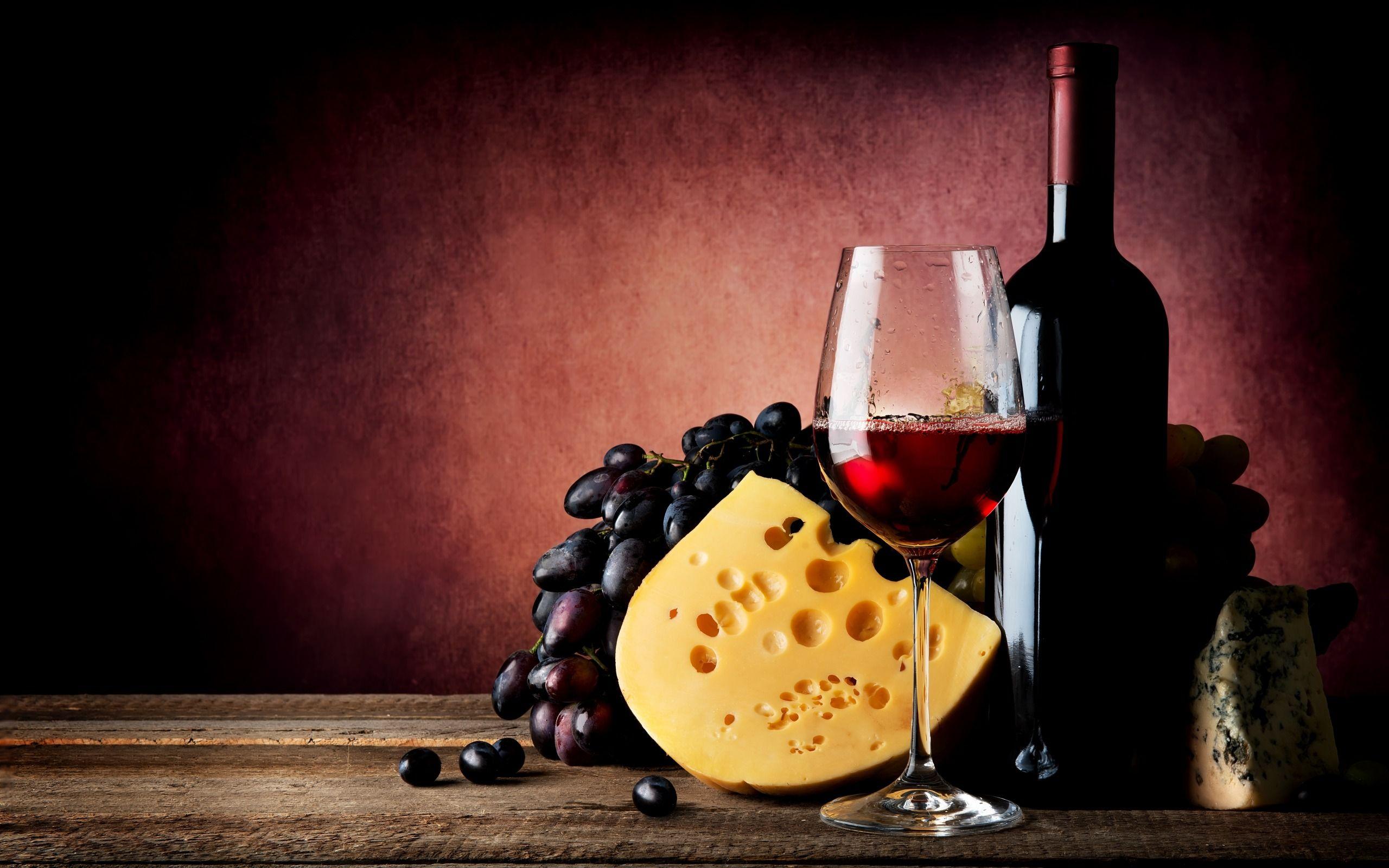 2560x1600 Download wallpaper glass of wine, red wine, grapes, French cheese, bottle of wine for desktop with resolution 2560x1600. High Quality HD picture wallpaper