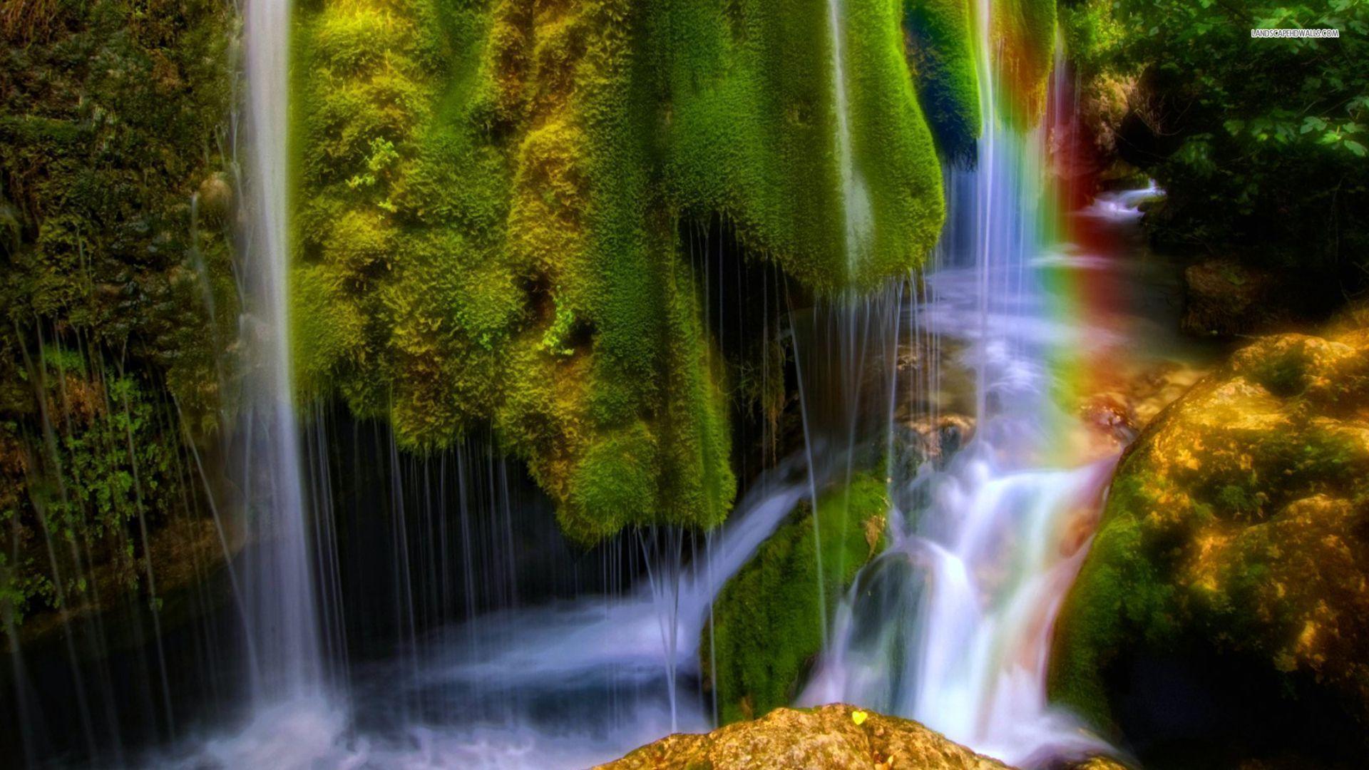 1920x1080 Waterfall And Rainbow Wallpaper Full HD Waterfall In Forest Wallpaper & Background Download
