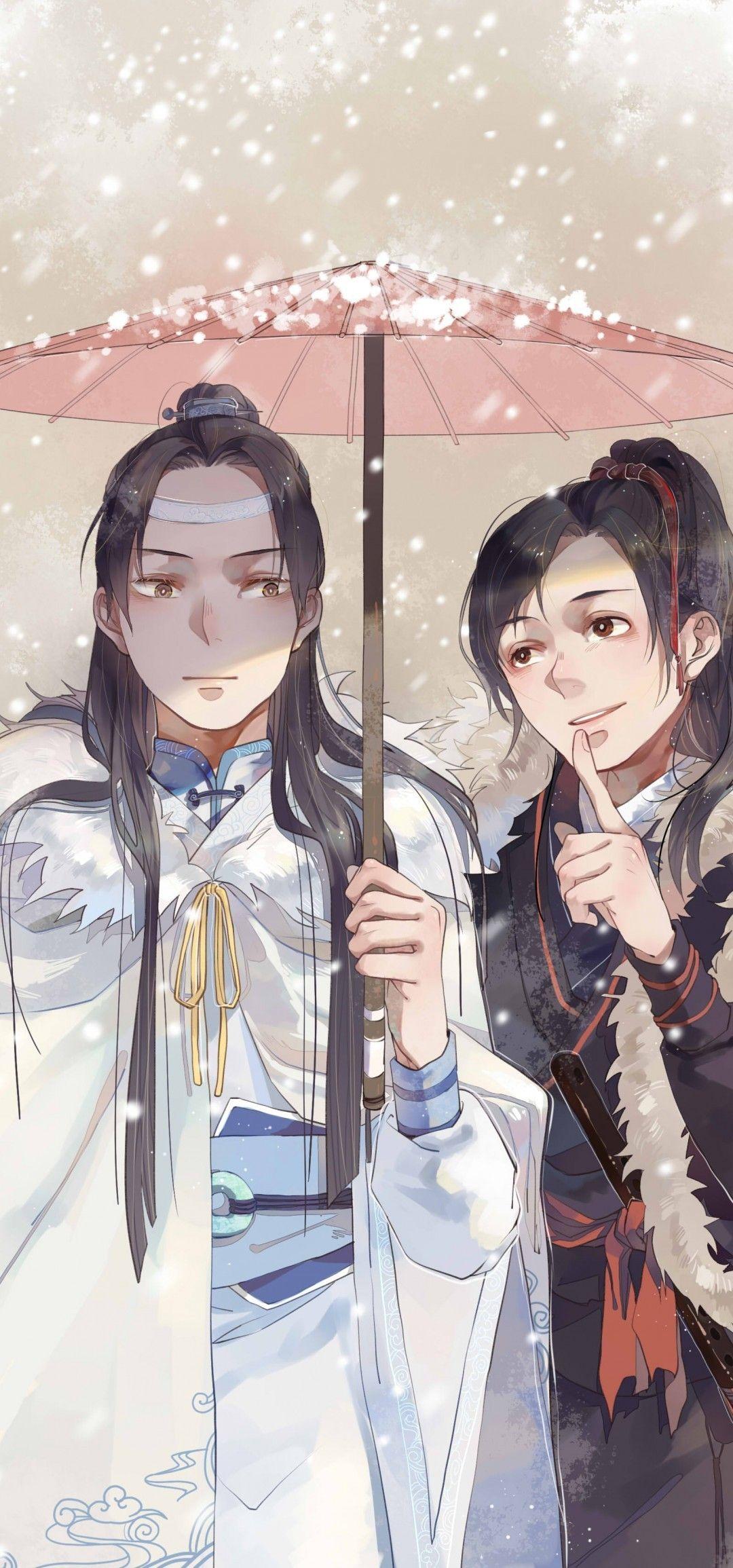 1080x2310 Download 1080x2310 Wei Wuxian, Umbrella, Snow, Traditional Clothes, Lan Wangji, Mo Dao Zu Shi Wallpaper for Honor View 20
