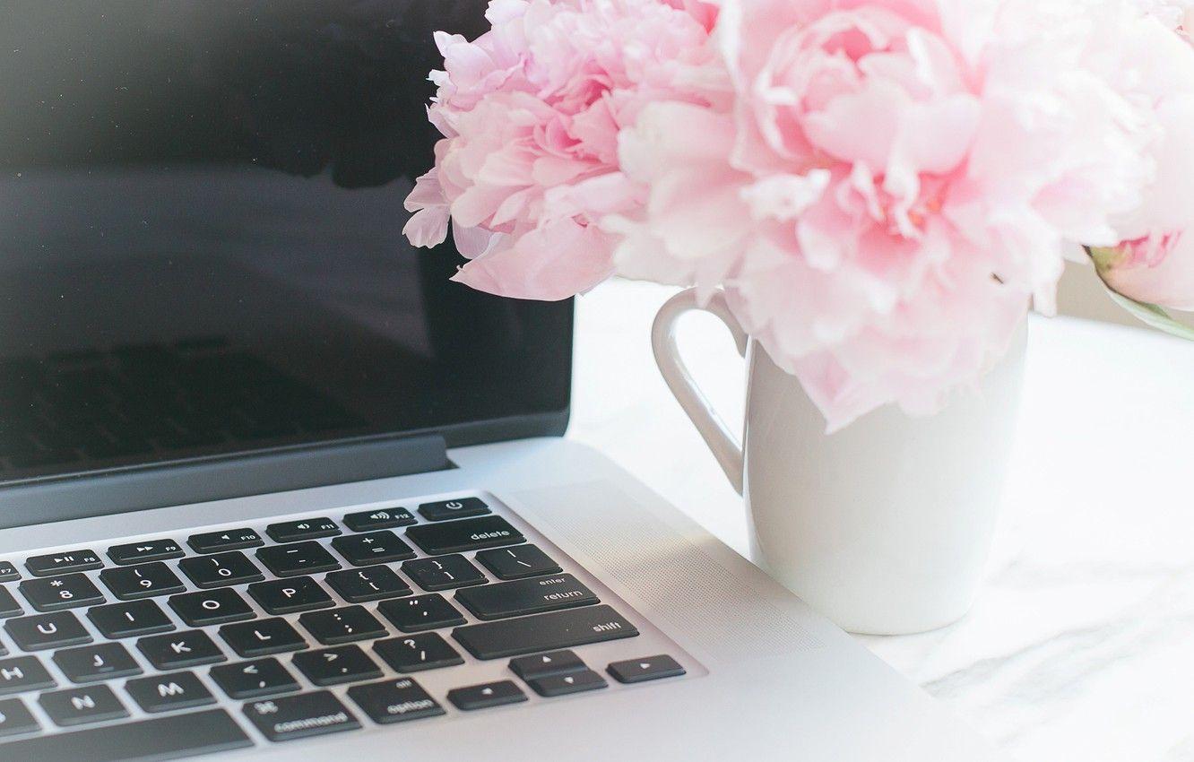 1332x850 Wallpaper flowers, bouquet, laptop, marble, pink, flowers, peonies, peonies, tender, marble image for desktop, section стиль