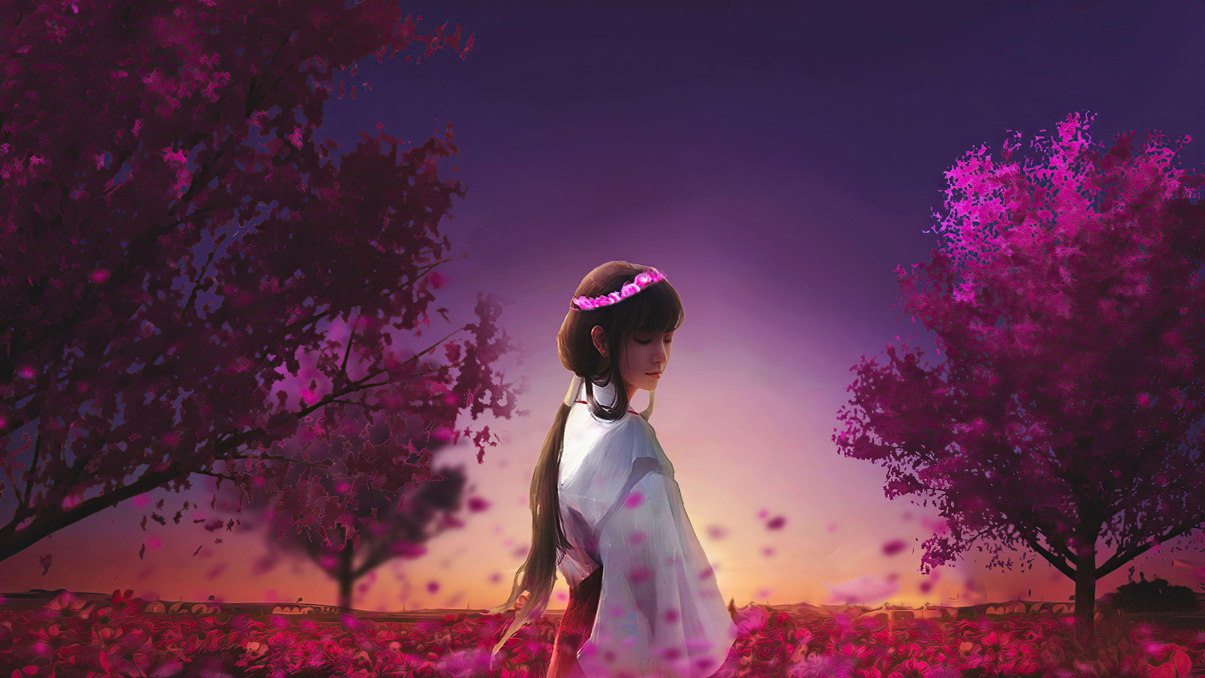 3840x2160 Ancient Anime Girl Walk Garden 4k Laptop Full HD 1080P HD 4k Wallpaper, Image, Background, Photo and Picture