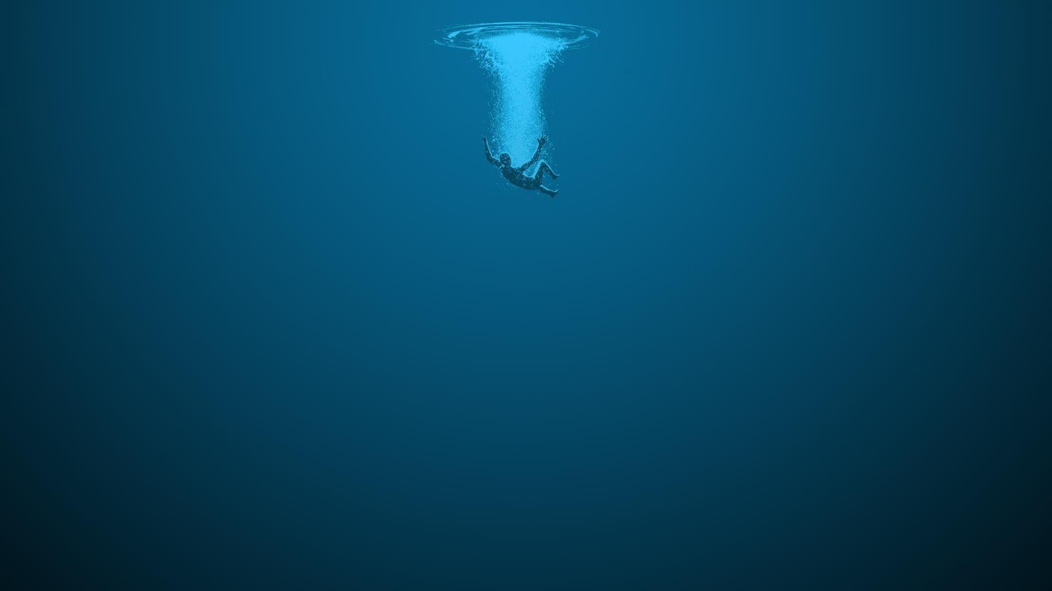 2048x1152 drowning, Simple background, Fan art, Blue background, Minimalism HD Wallpaper / Desktop and Mobile Image & Photo