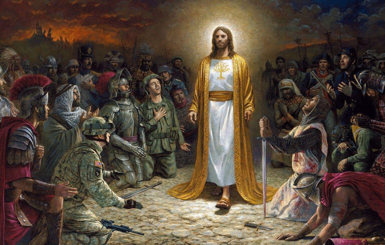 1332x850 Wallpaper Jesus, art, soldiers, Jon McNaughton image for desktop, section живопись