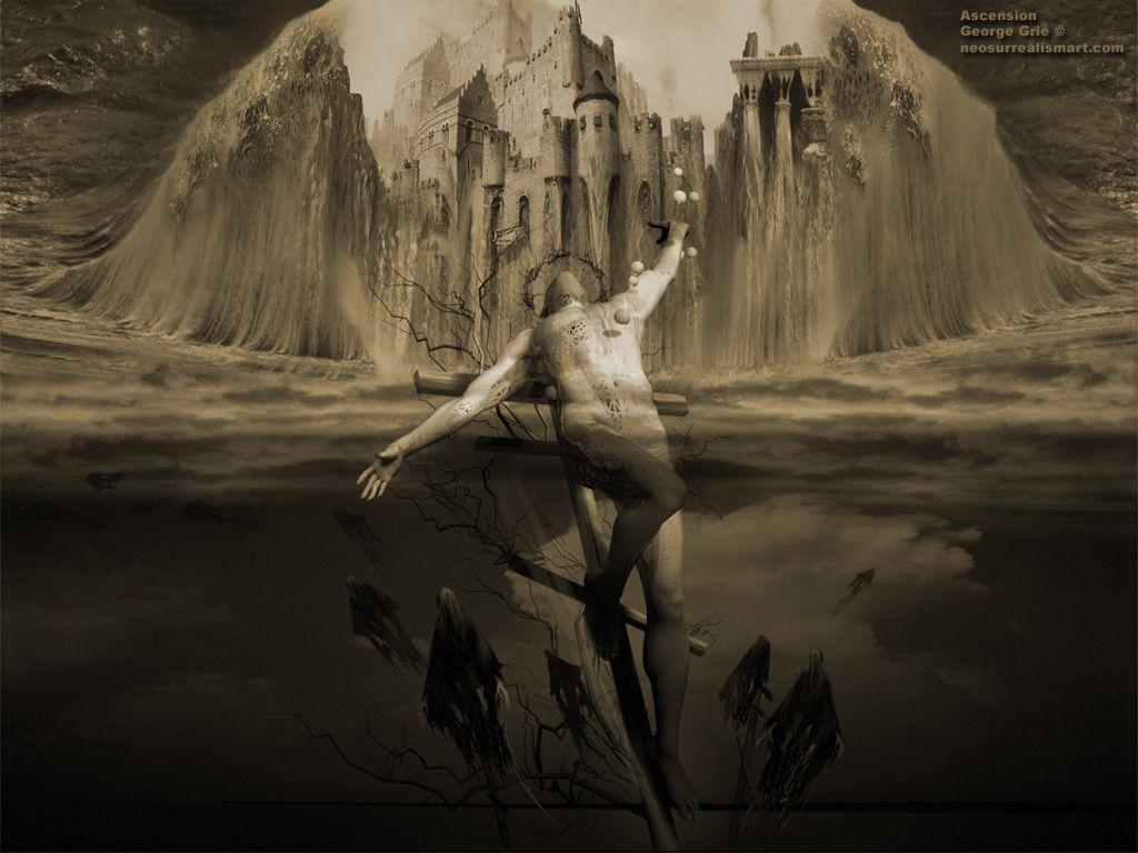 1024x768 Modern art surrealism poster, print, wallpaper: Jesus Christ Ascension Limited Edition Print