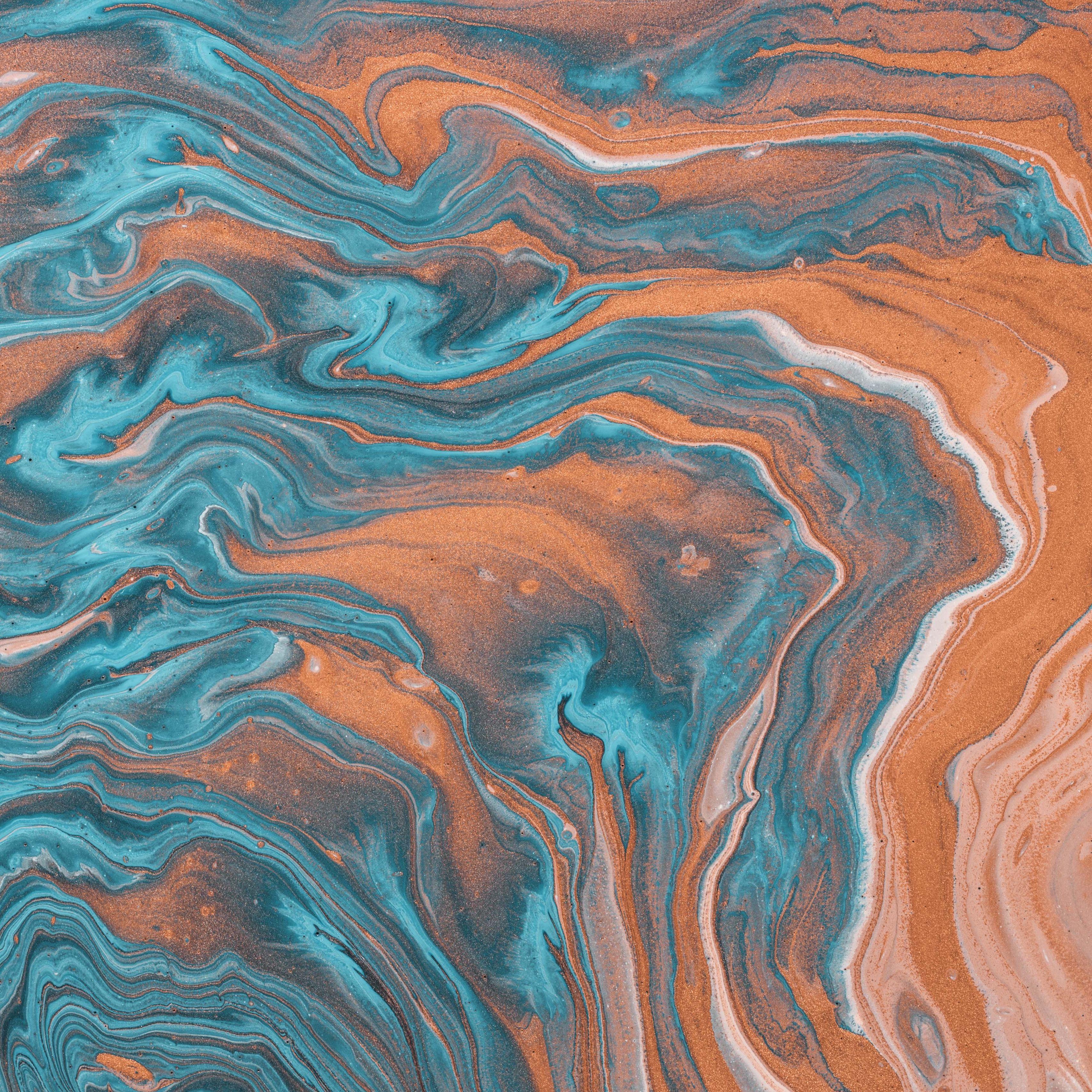 3415x3415 Download wallpaper 3415x3415 stains, liquid, paint, blue, brown ipad pro 12.9 retina for parallax HD background