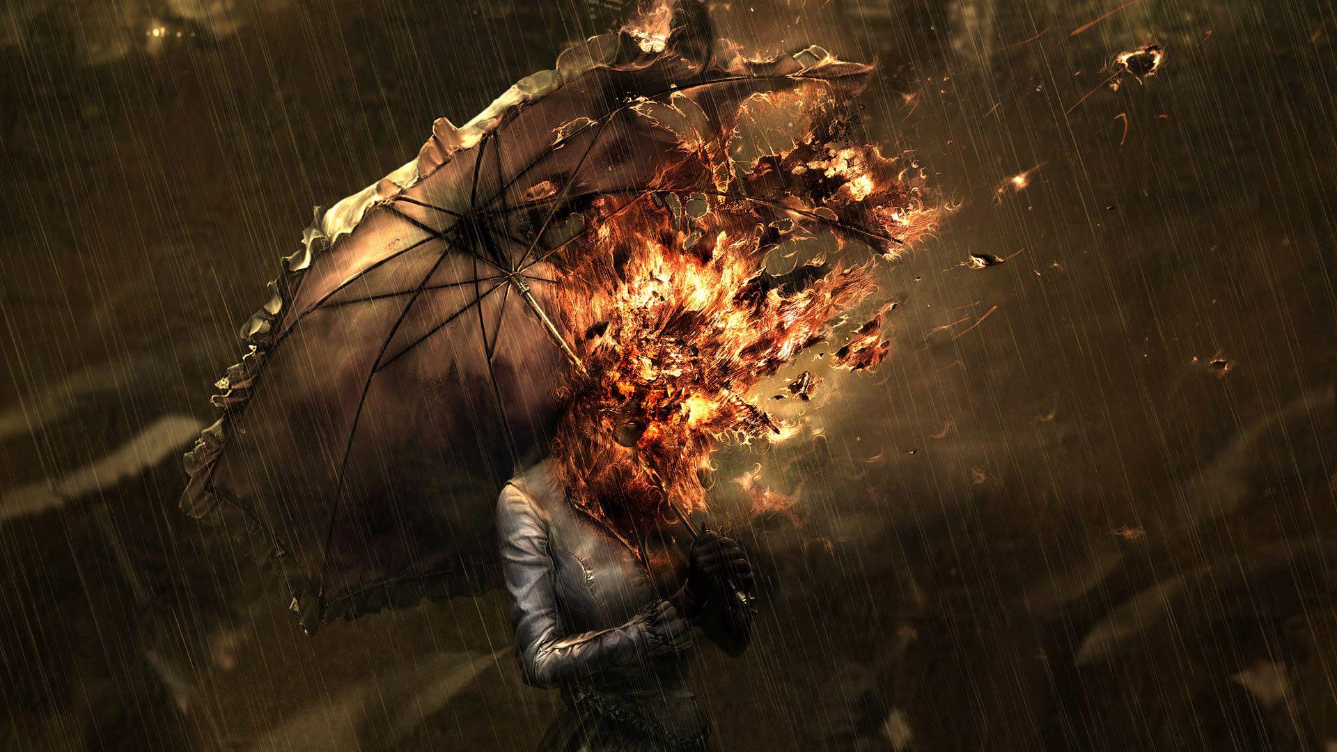 1920x1080 digital Art, Fire, Rain, Dark Wallpaper HD / Desktop and Mobile