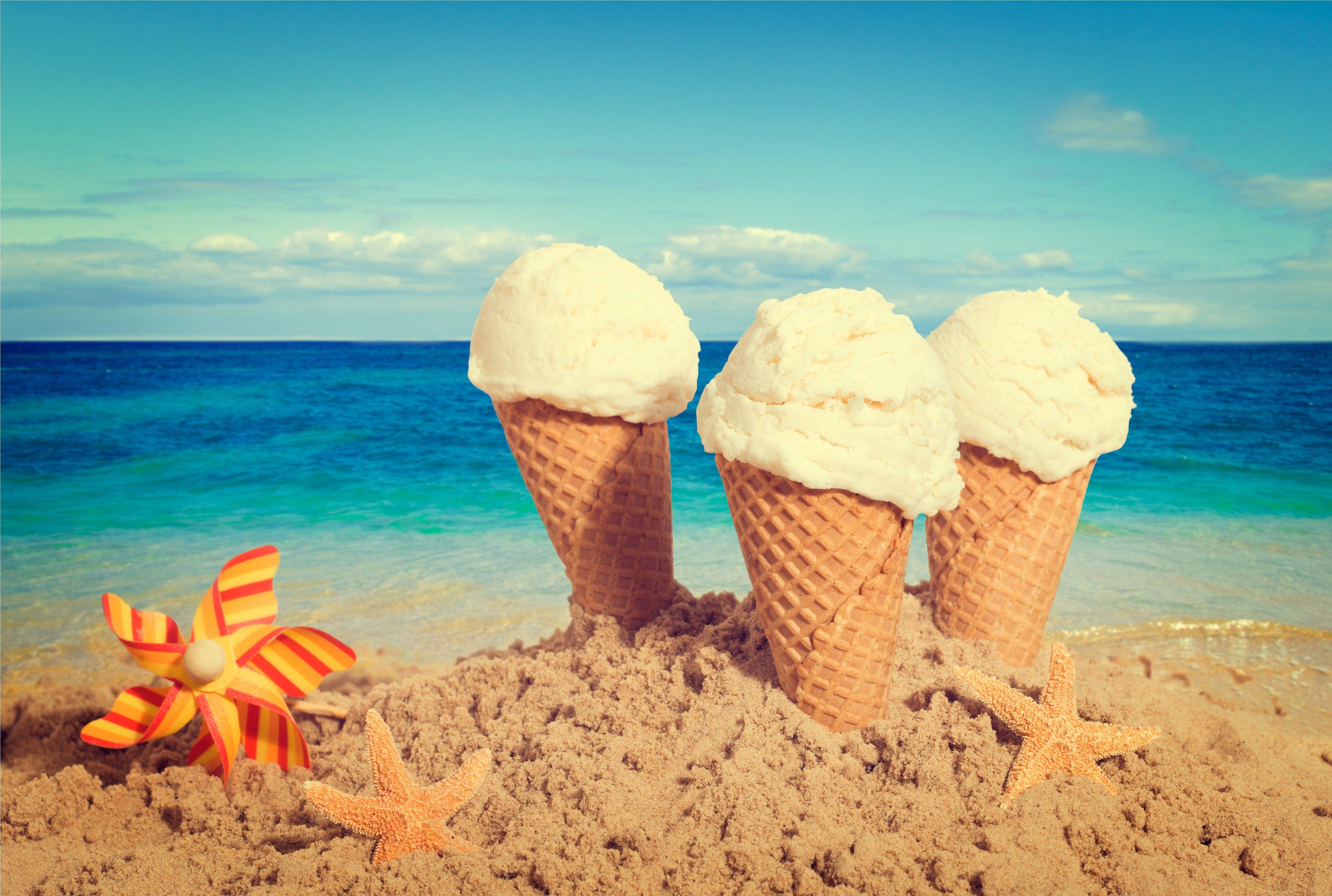 5256x3535 Beaches Ice Cream Yummy Sand Summer Beach Sea Wallpaper Picture HD
