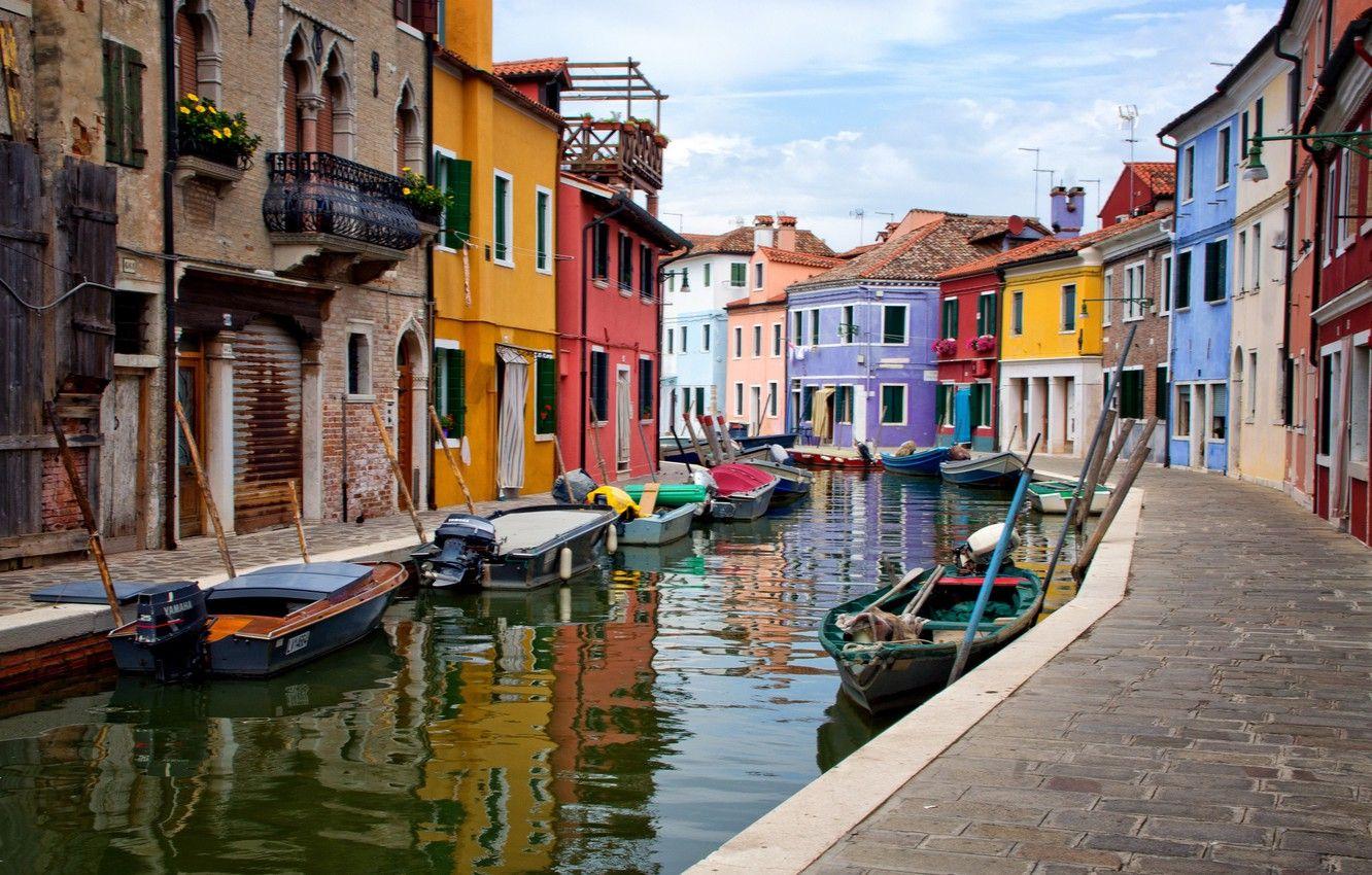1332x850 Wallpaper the sky, home, boats, Italy, Venice, channel, Burano island image for desktop, section город