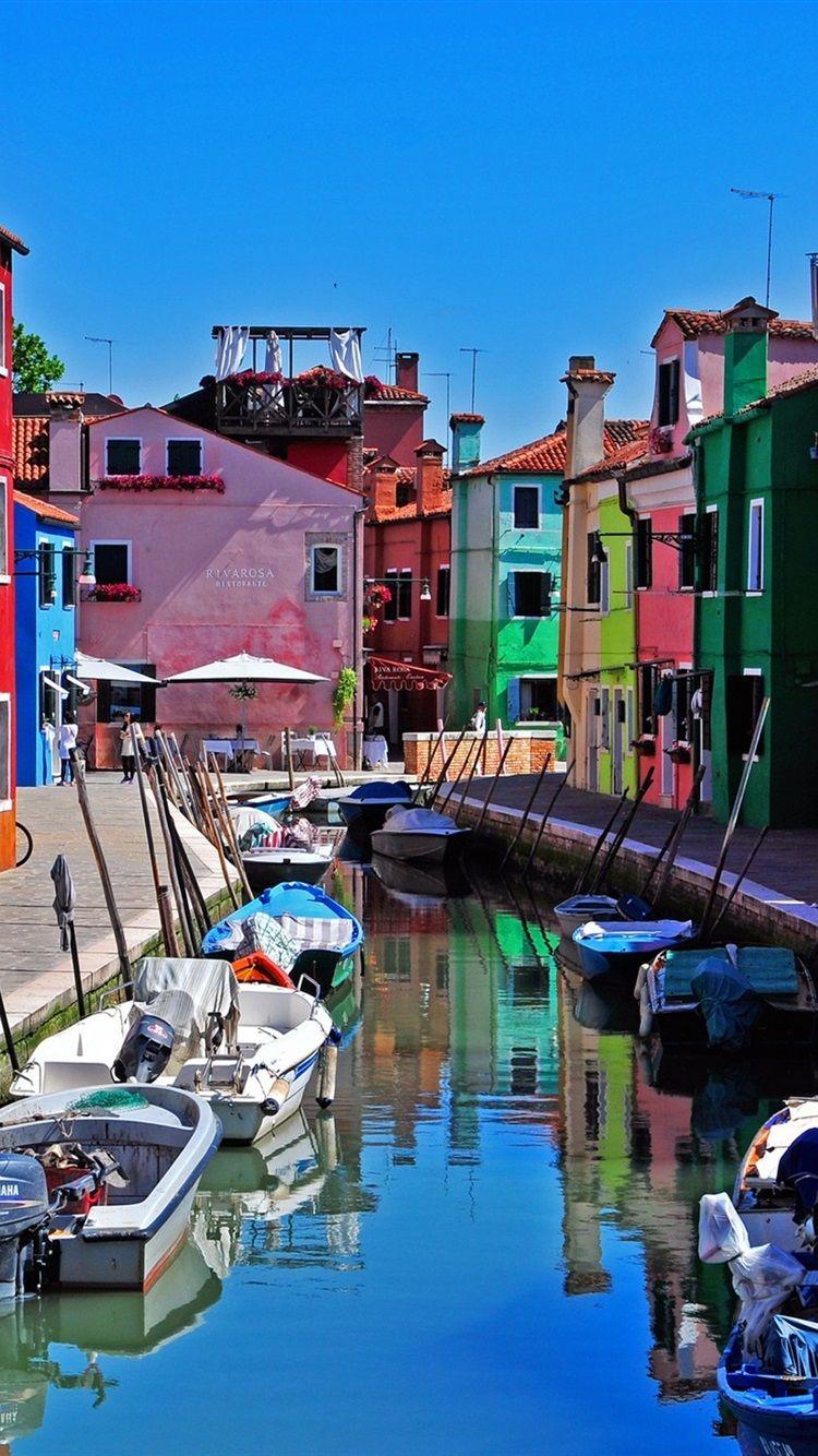 750x1334 Italy, Venice, Burano Island, Boats, River 750x1334 IPhone 8 7 6 6S Wallpaper, Background, Picture, Image