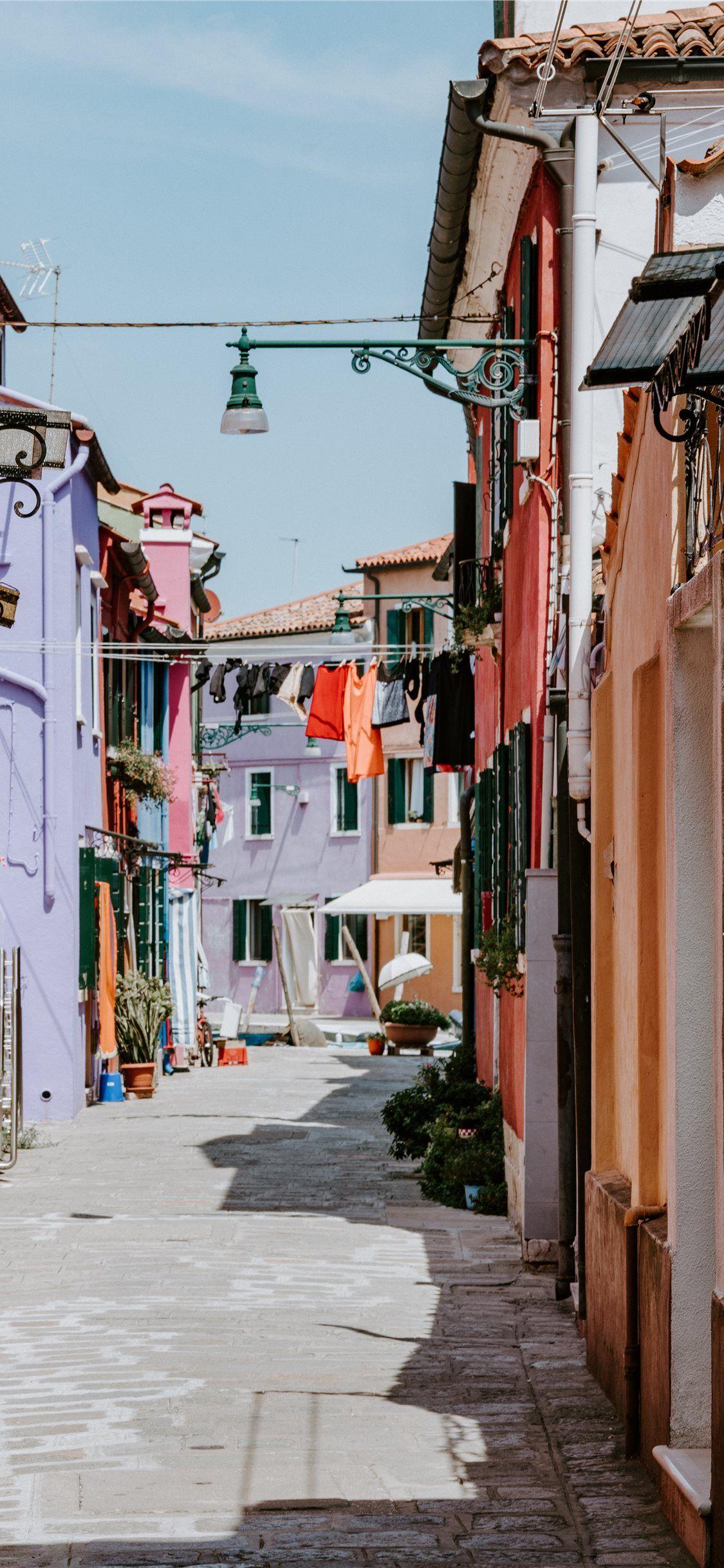 1125x2436 Laundry Drying In Alley Colourful Burano iPhone X Wallpaper Wallpaper & Background Download