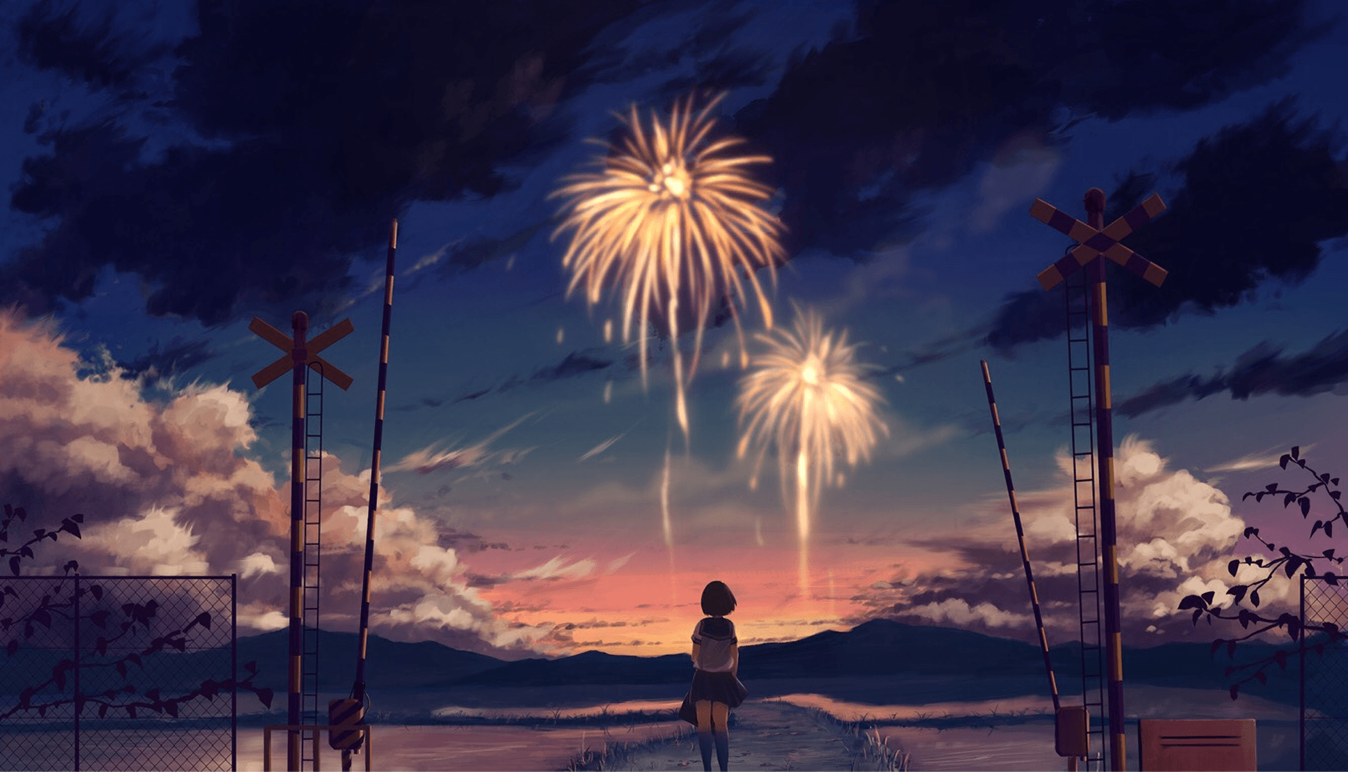 1934x1108 Fireworks At Sunset Wallpaper
