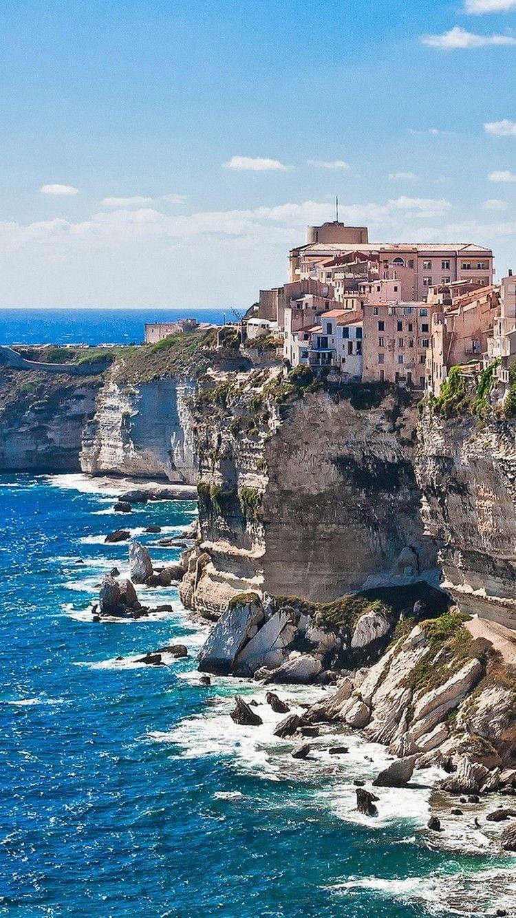 750x1334 Corsica Cliff Side Rocks 4K HD Android and iPhone Wallpaper Background and Lockscreen
