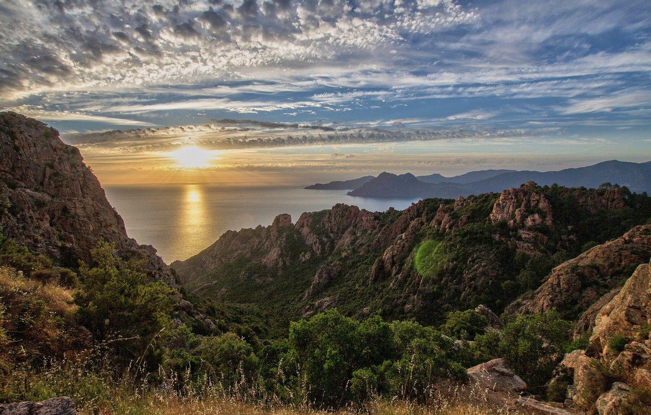 1332x850 Wallpaper sunset, mountains, coast, France, France, Corsica, Corsica, Piana image for desktop, section пейзажи