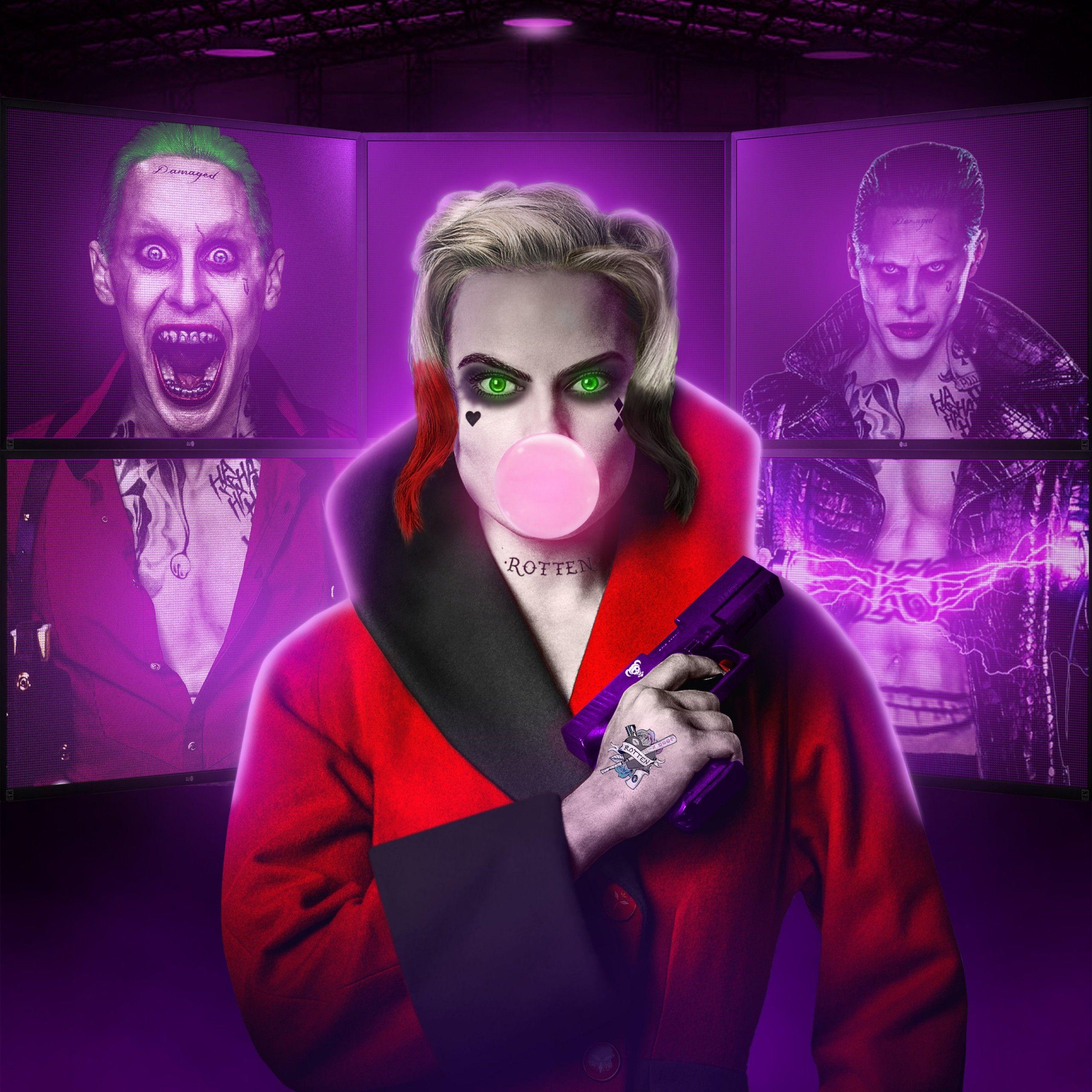 2560x2560 Wallpaper Harley Quinn, Joker, Love, Neon, HD, Creative Graphics,. Wallpaper for iPhone, Android, Mobile and Desktop
