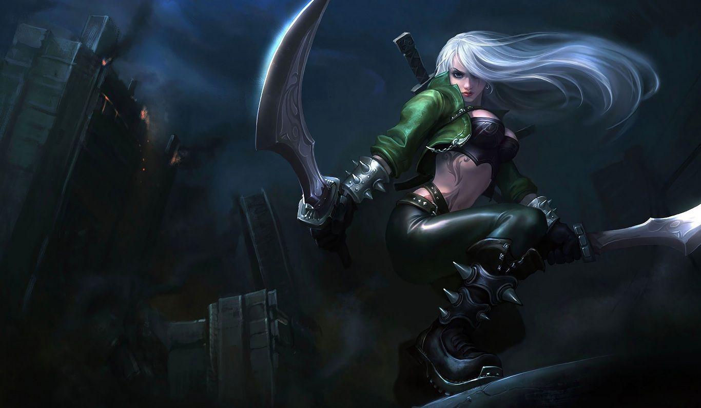 1366x795 Wallpaper 4k Mercenary Katarina LoL Splash Art League of Legends Katarina, league of legends