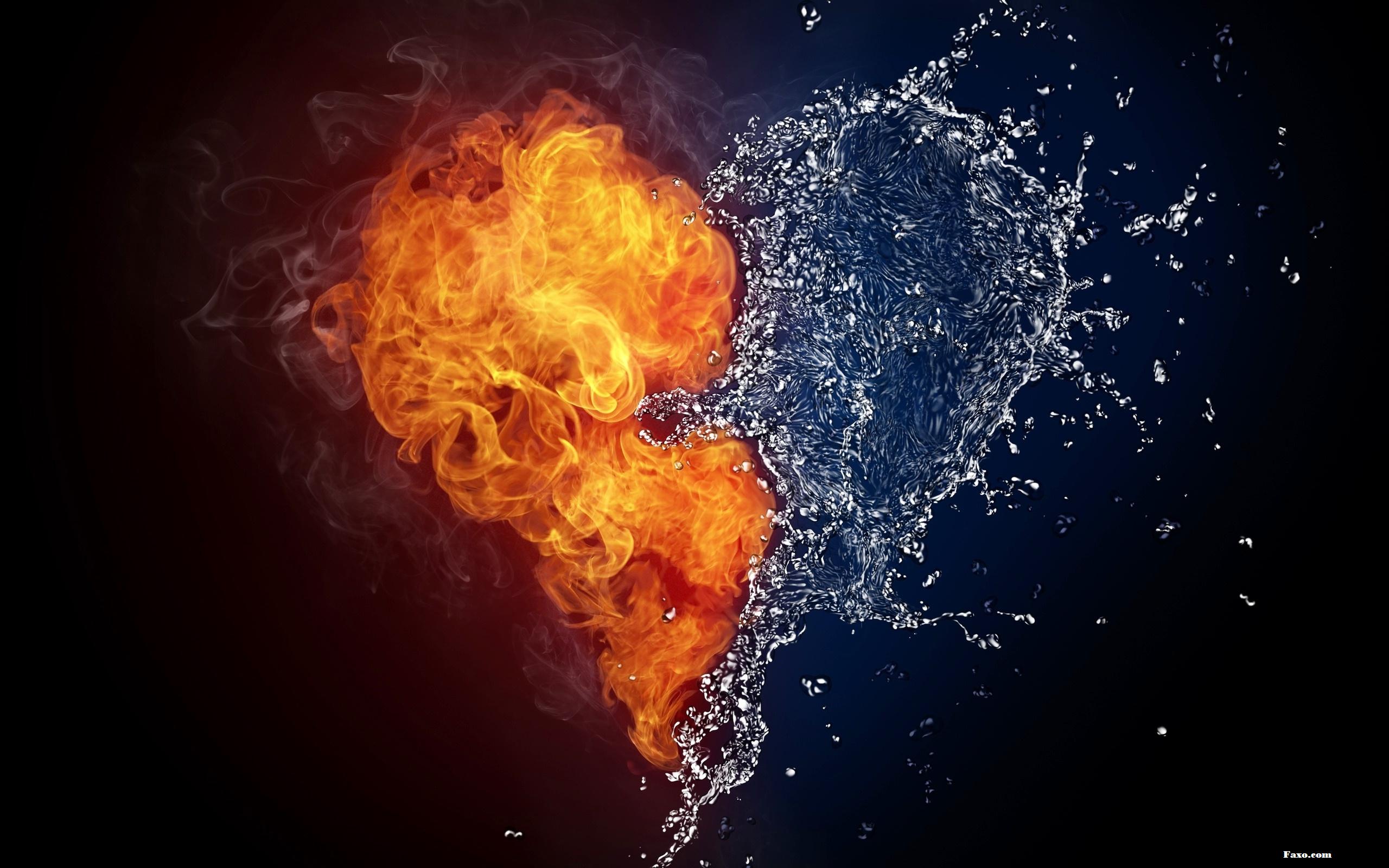 2560x1600 Fire and Water in the Shape of Love Heart