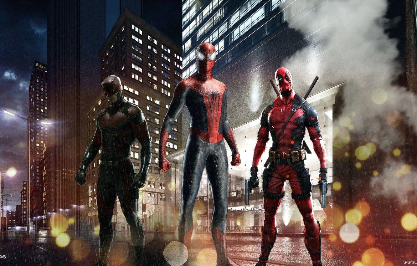 1332x850 Wallpaper deadpool, spider man, daredevil, Red team image for desktop, section фильмы