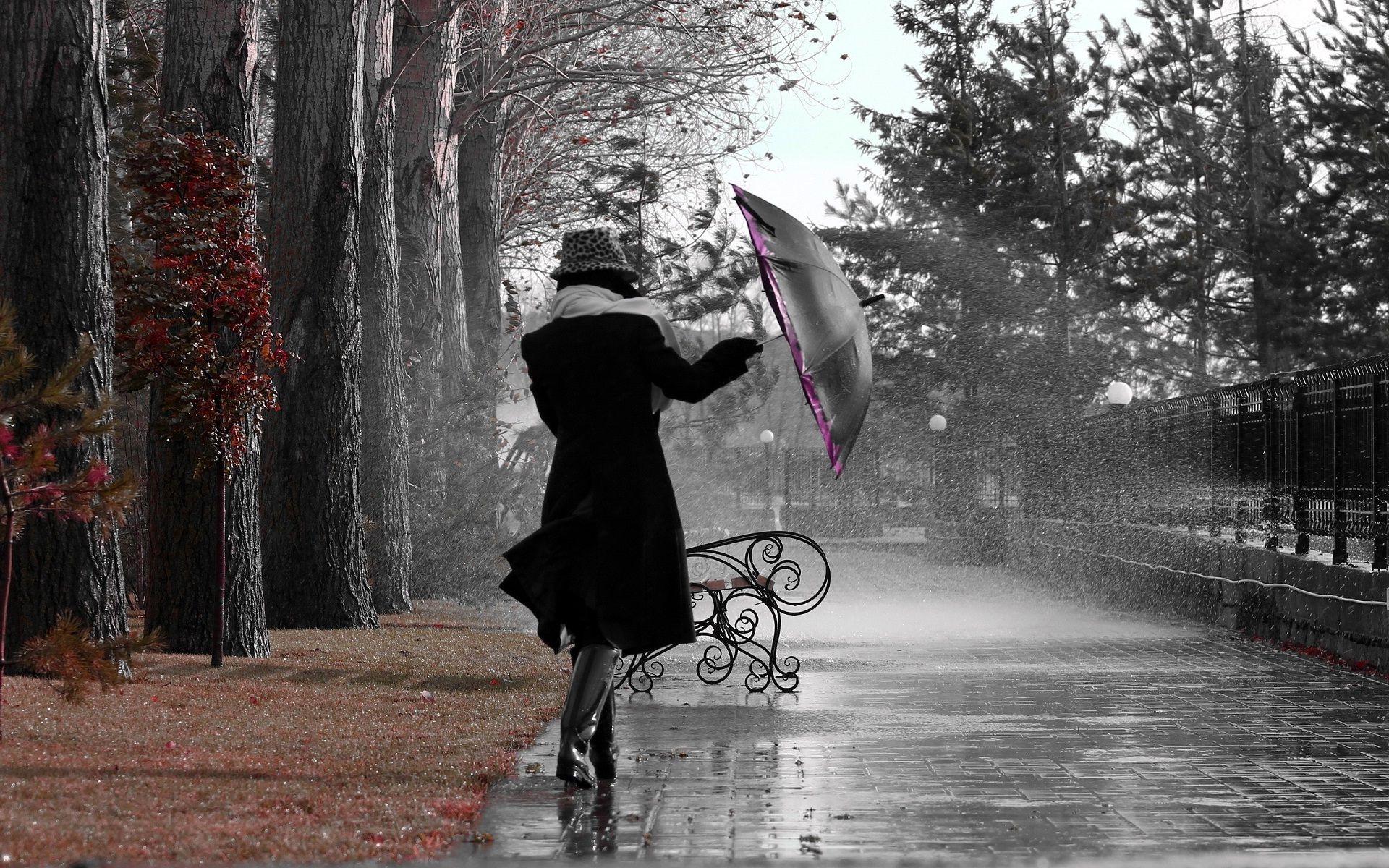 Lonely Girl In Rain Wallpaper