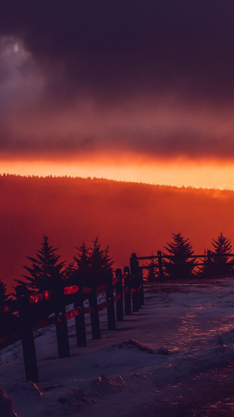 938x1668 Download Wallpaper 938x1668 Mountains, Snow, Sunset, Fence, Winter Iphone 8 7 6s 6 For Parallax HD Background