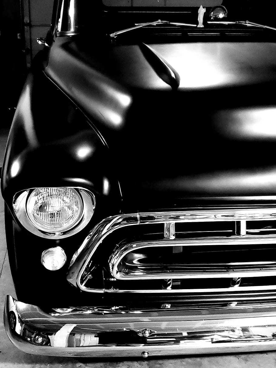 910x1213 Chevy, Truck, Black, Classic, Hot Rod, Grill, Car Home Screen