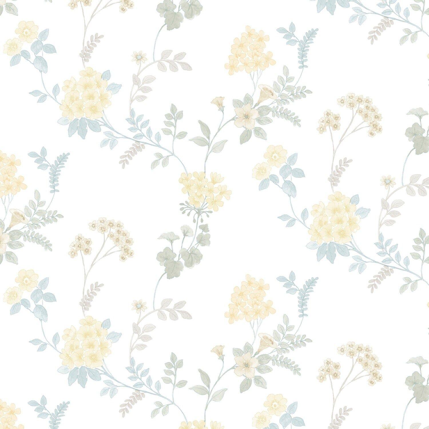 1500x1500 Shop Fern Floral Wallpaper in Turquoise, Yellow & Blue