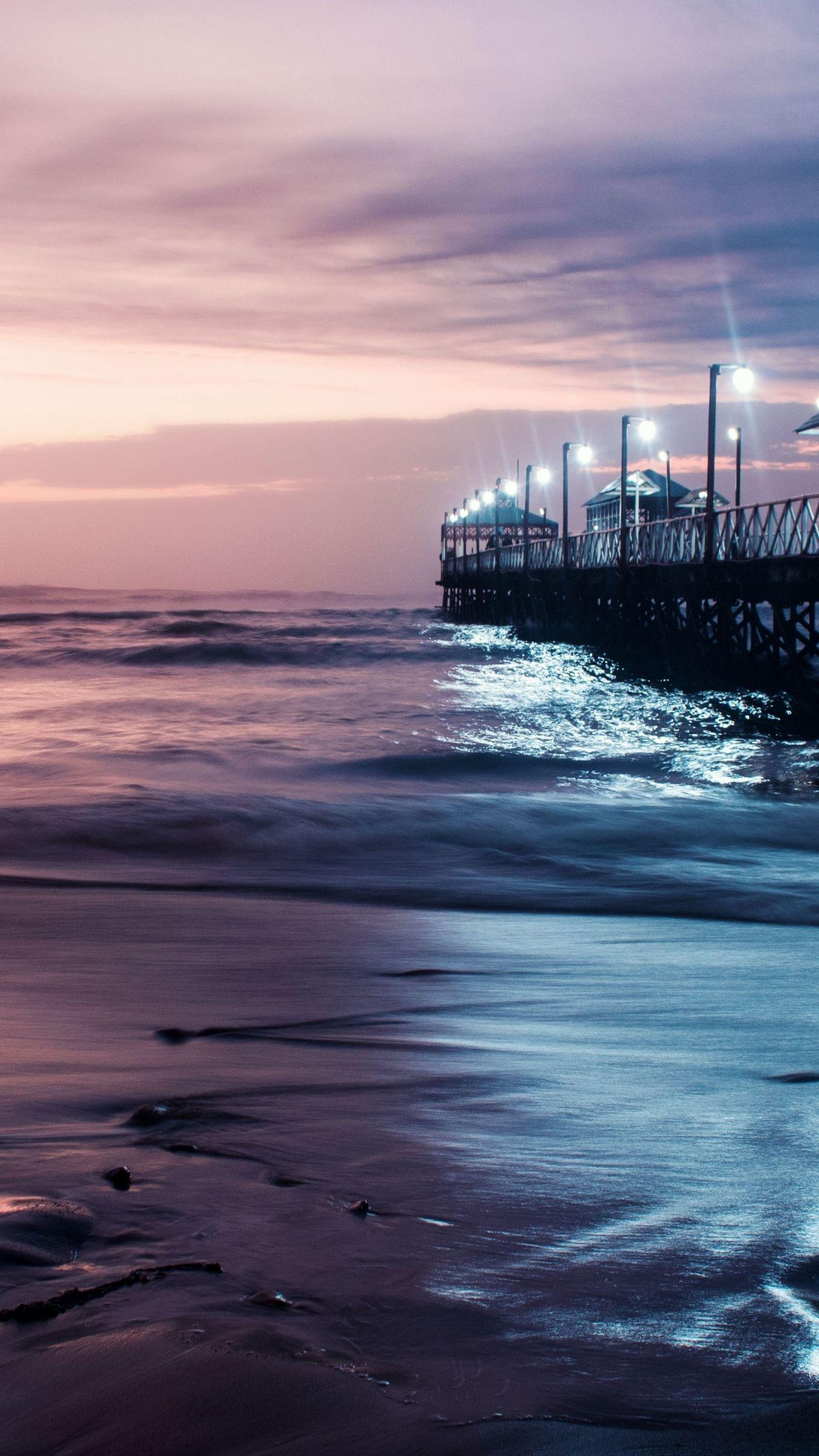 1350x2400 Download Ocean, pier, sky, night, 4K Apple iPhone Plus wallpaper 1350x2400