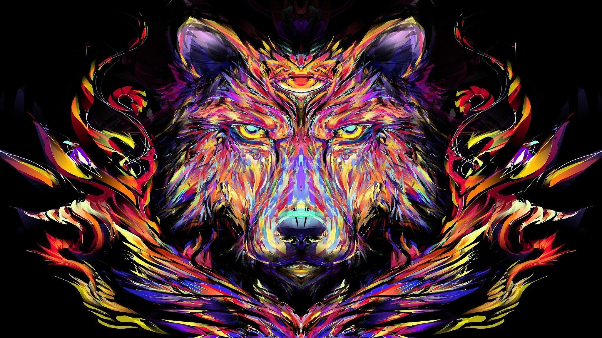 2048x1152 Trippy Wolf Wallpaper