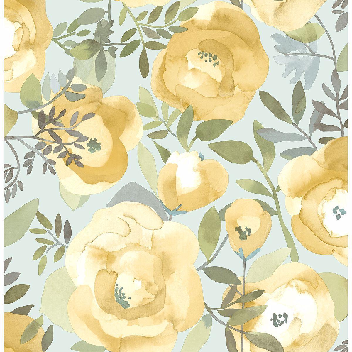 1200x1200 Orla Yellow Floral Wallpaper. Nuwallpaper, Brewster wallpaper, Floral wallpaper