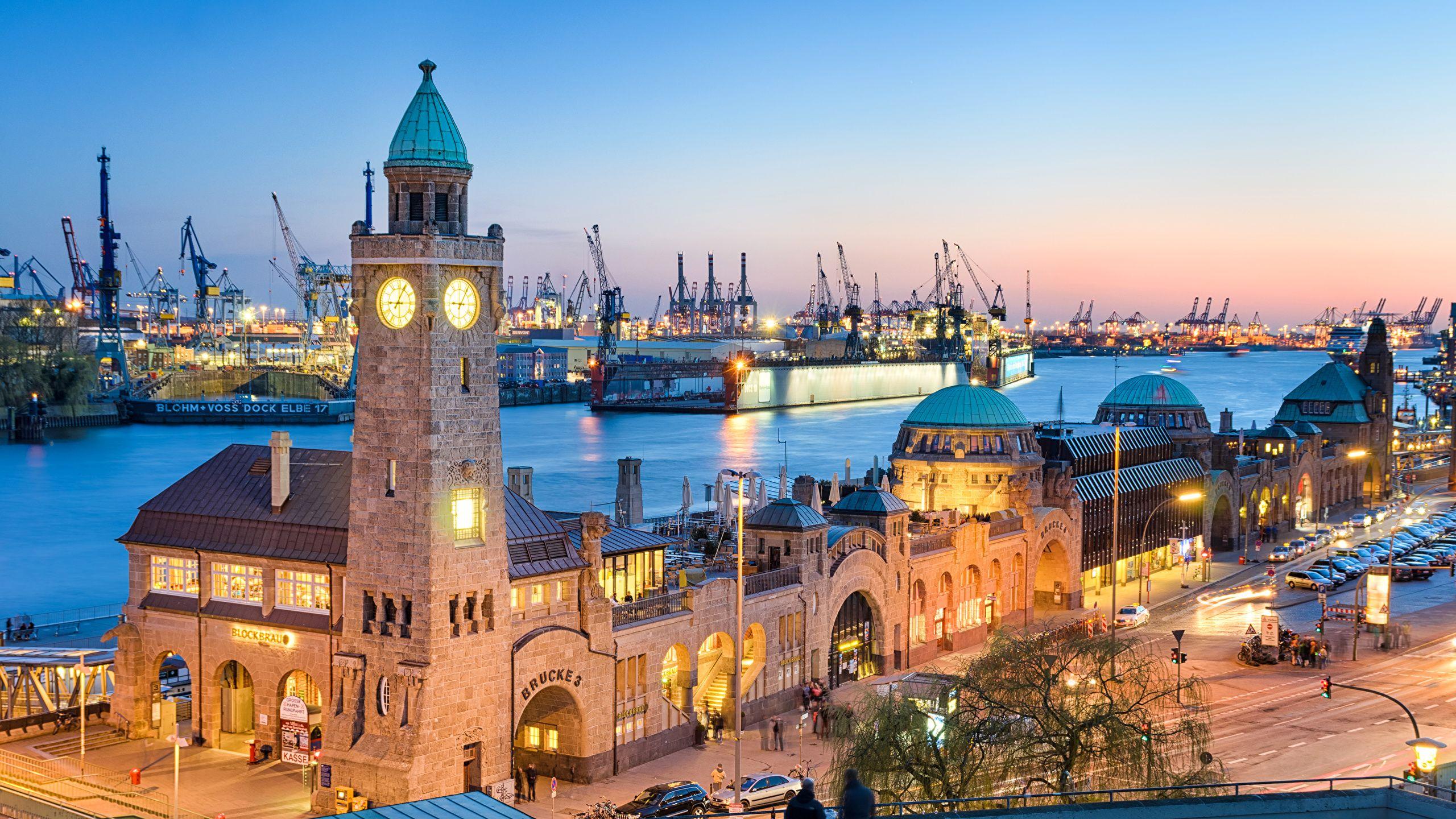 2560x1440 image Hamburg Germany Tower Ships Pier Cities Building 2560x1440