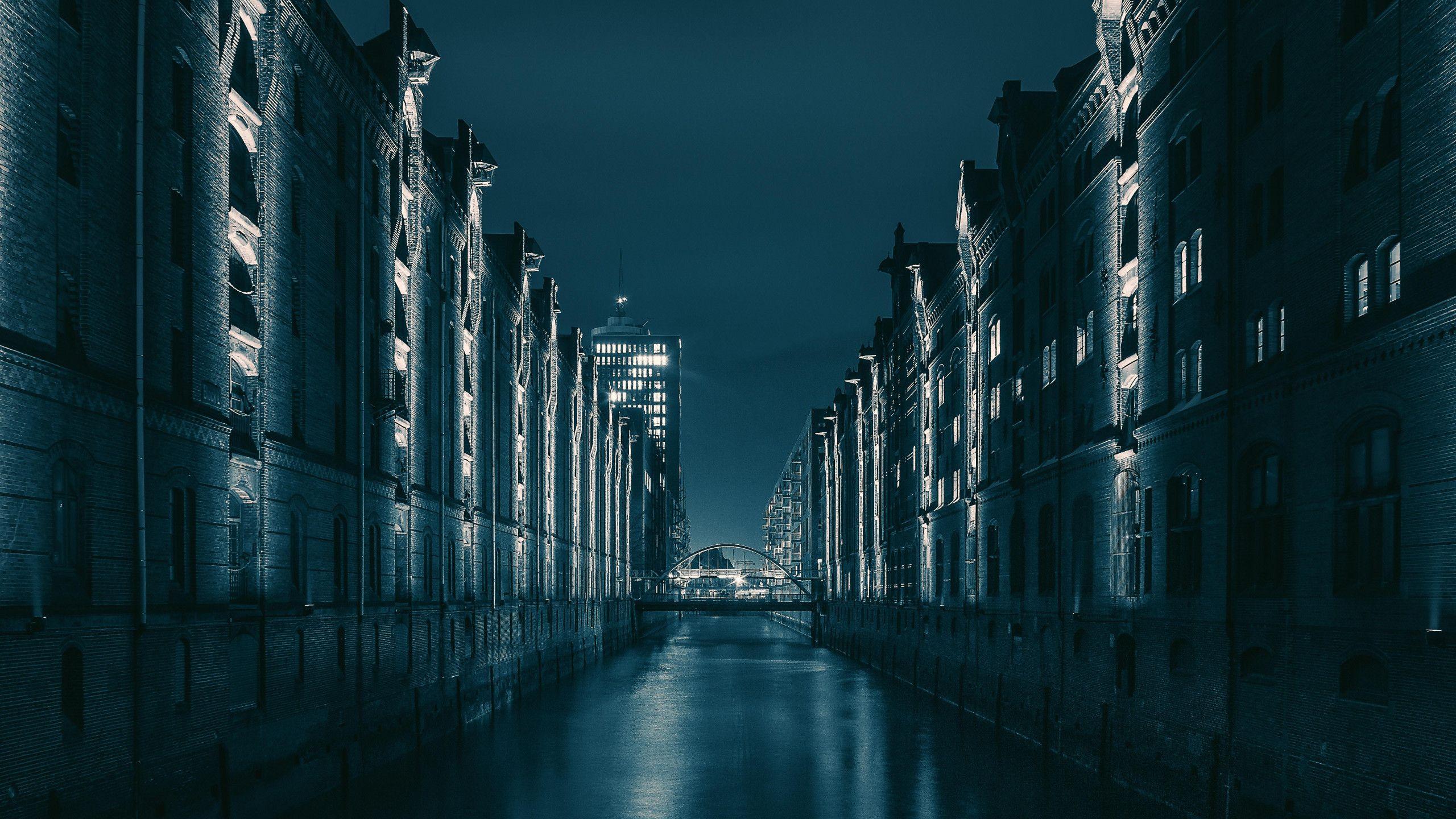 2560x1440 wallpaper night city, bridge, architecture, hamburg, germany HD : Widescreen : High Definition
