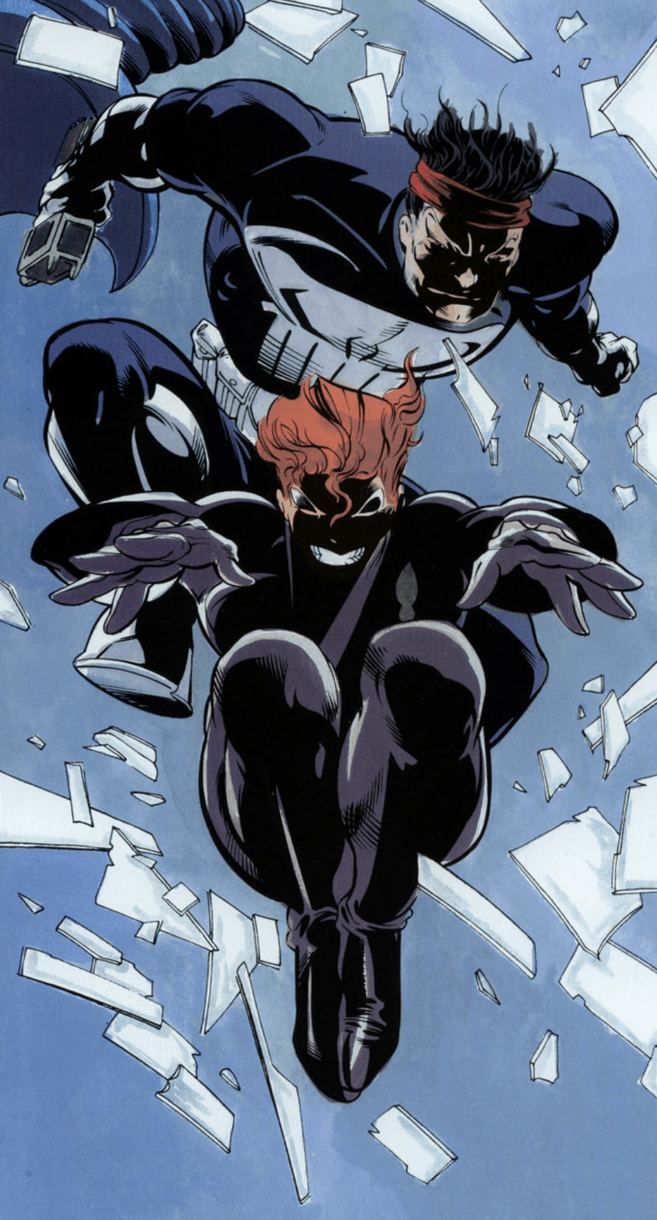 955x1773 Punisher and Black Widow spring into action. Great phone or tablet wallpaper (Graphic Novel: Spinning Doomsday's Web)
